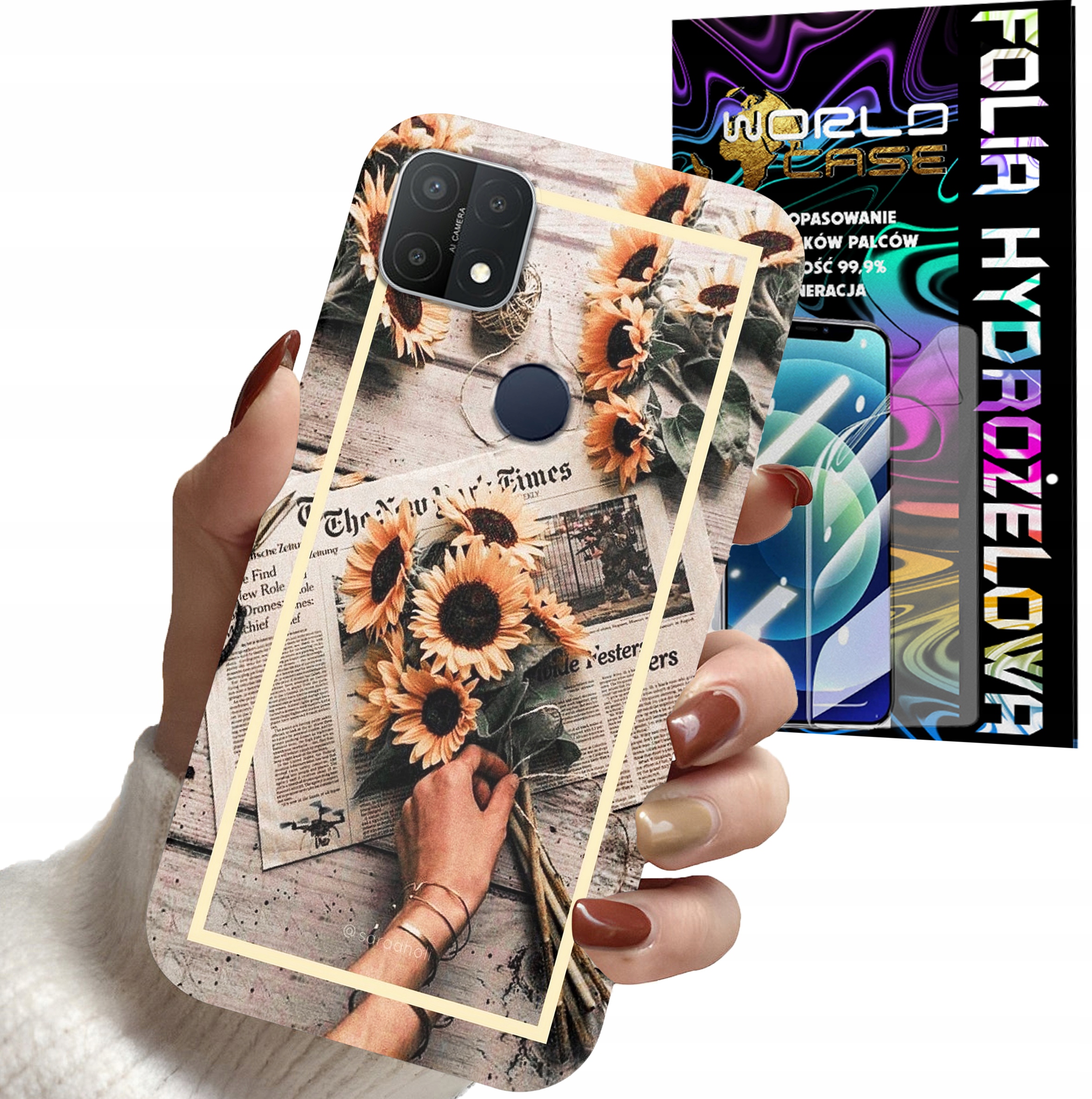 ETUI DO OPPO A15 (A15s) - SŁONECZNIK KWIATY DLA KOBIET PLECKI + FOLIA