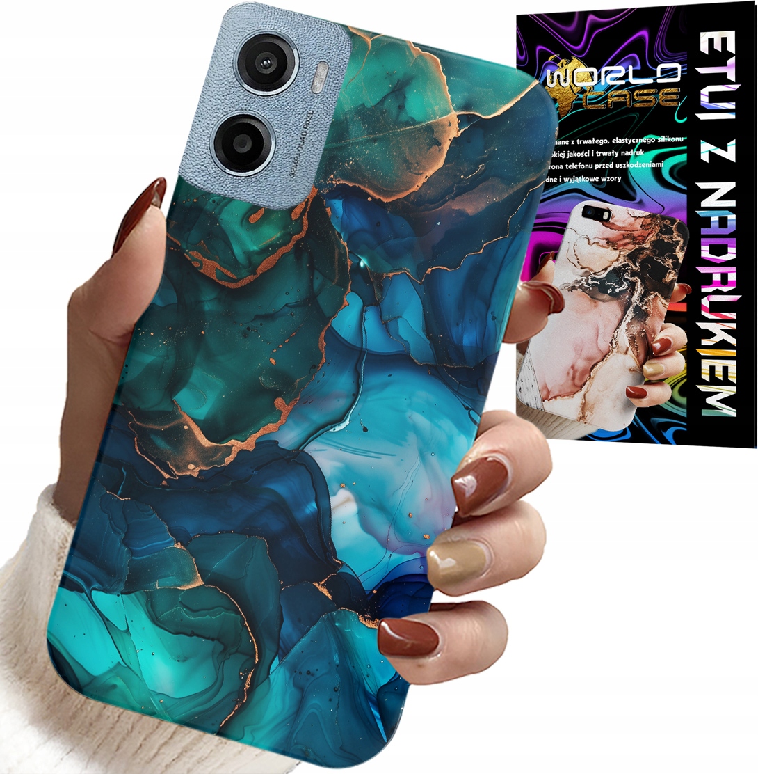 ETUI DO MOTOROLA E15 / G05 - NIEBIESKO ZIELONY MARMUREK PLECKI WZORY