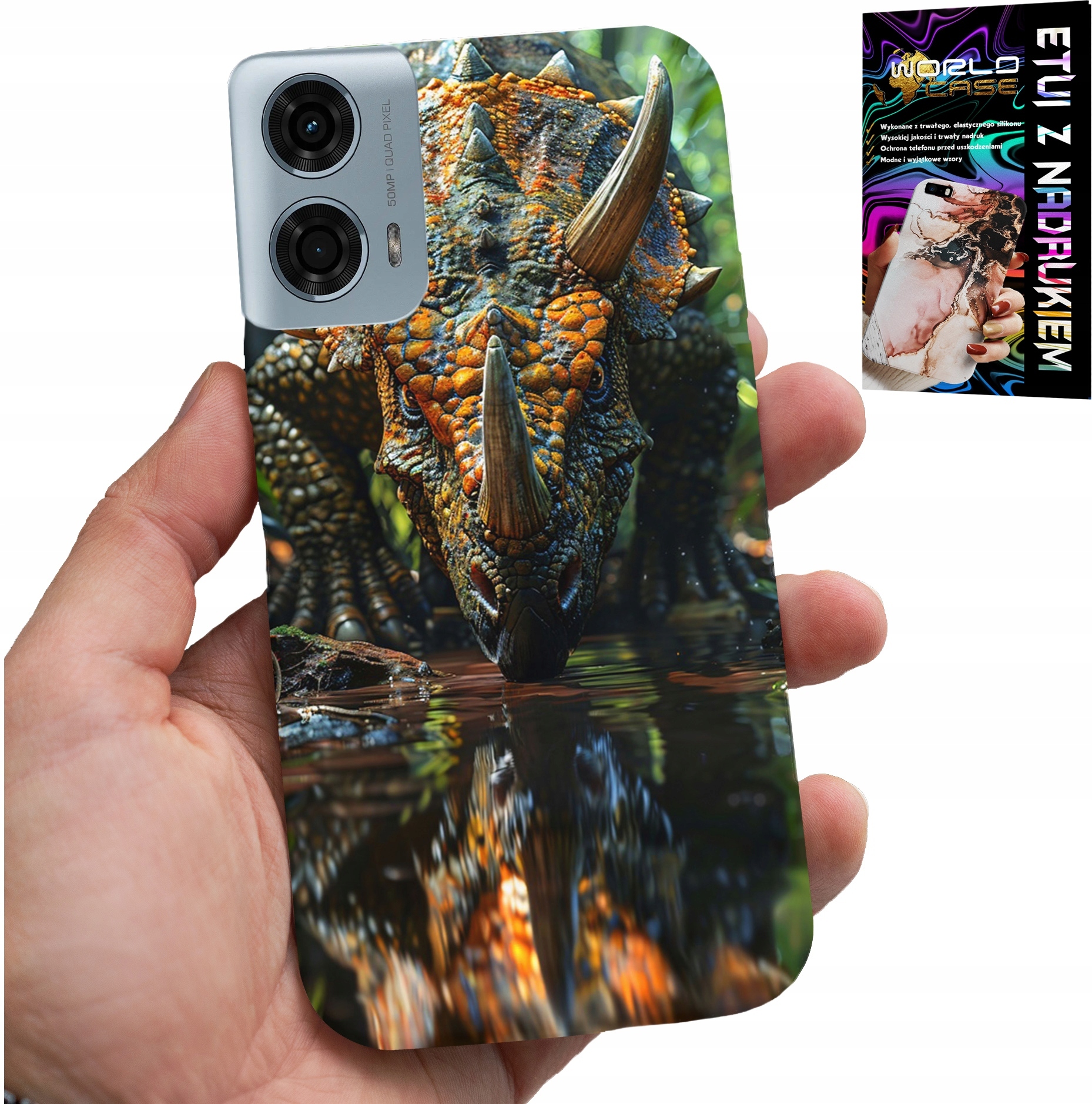 ETUI DO MOTOROLA G24 / G04 - DINO DINOZAUR TRICERATOPSEM FUTERAŁ