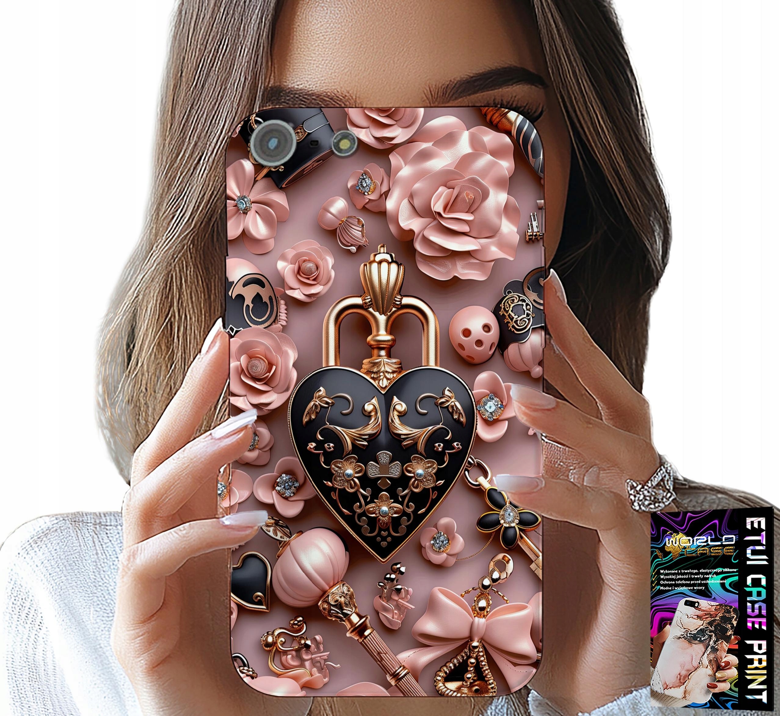 ETUI DO IPHONE 5 / 5S / 5C - KOBIECE WZORY KŁÓDKA SERCE CASE + SZKŁO