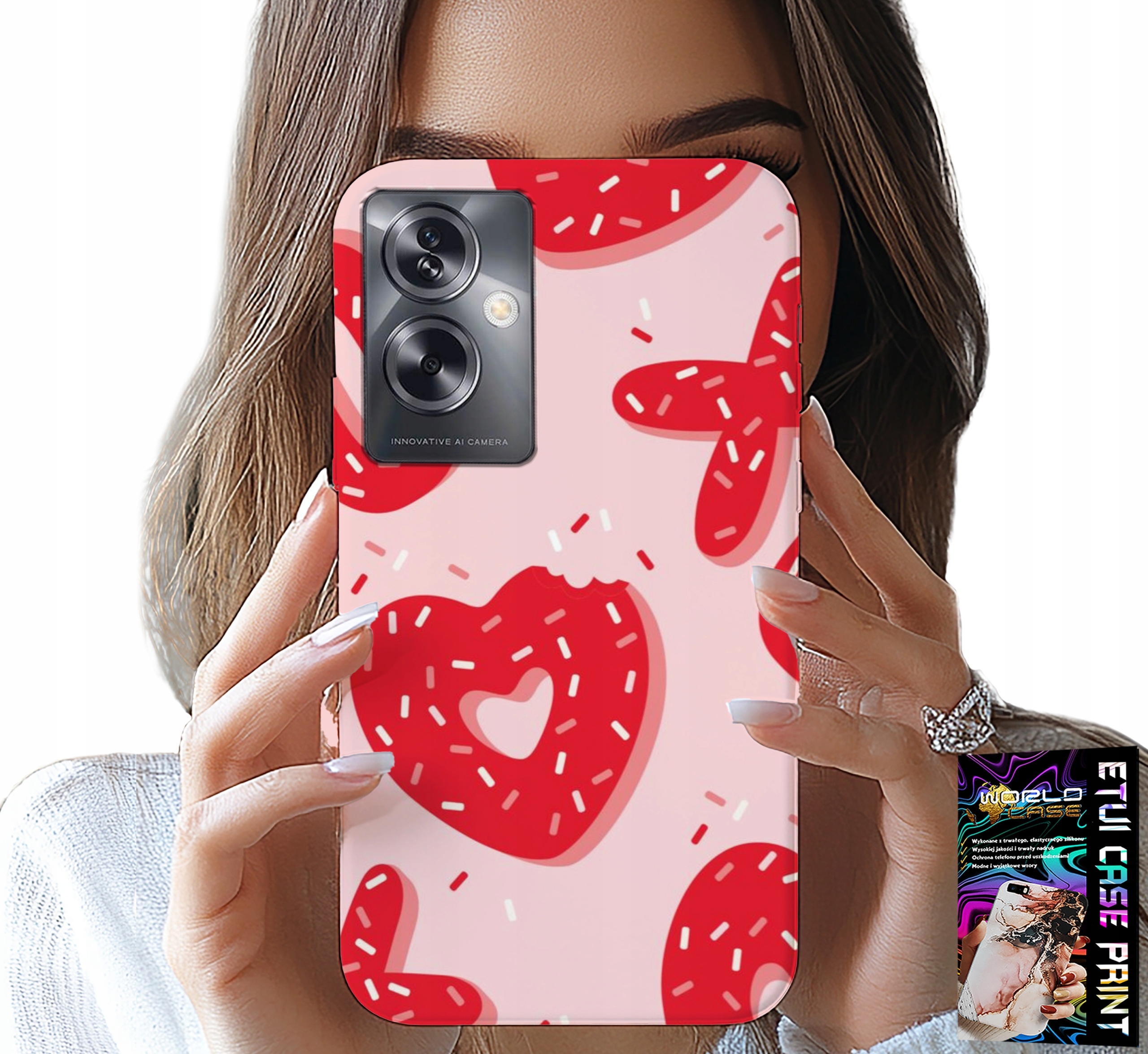ETUI DO OPPO A79 5G - KOBIECE, MODNE WZORY XOXO SERCE + FOLIA