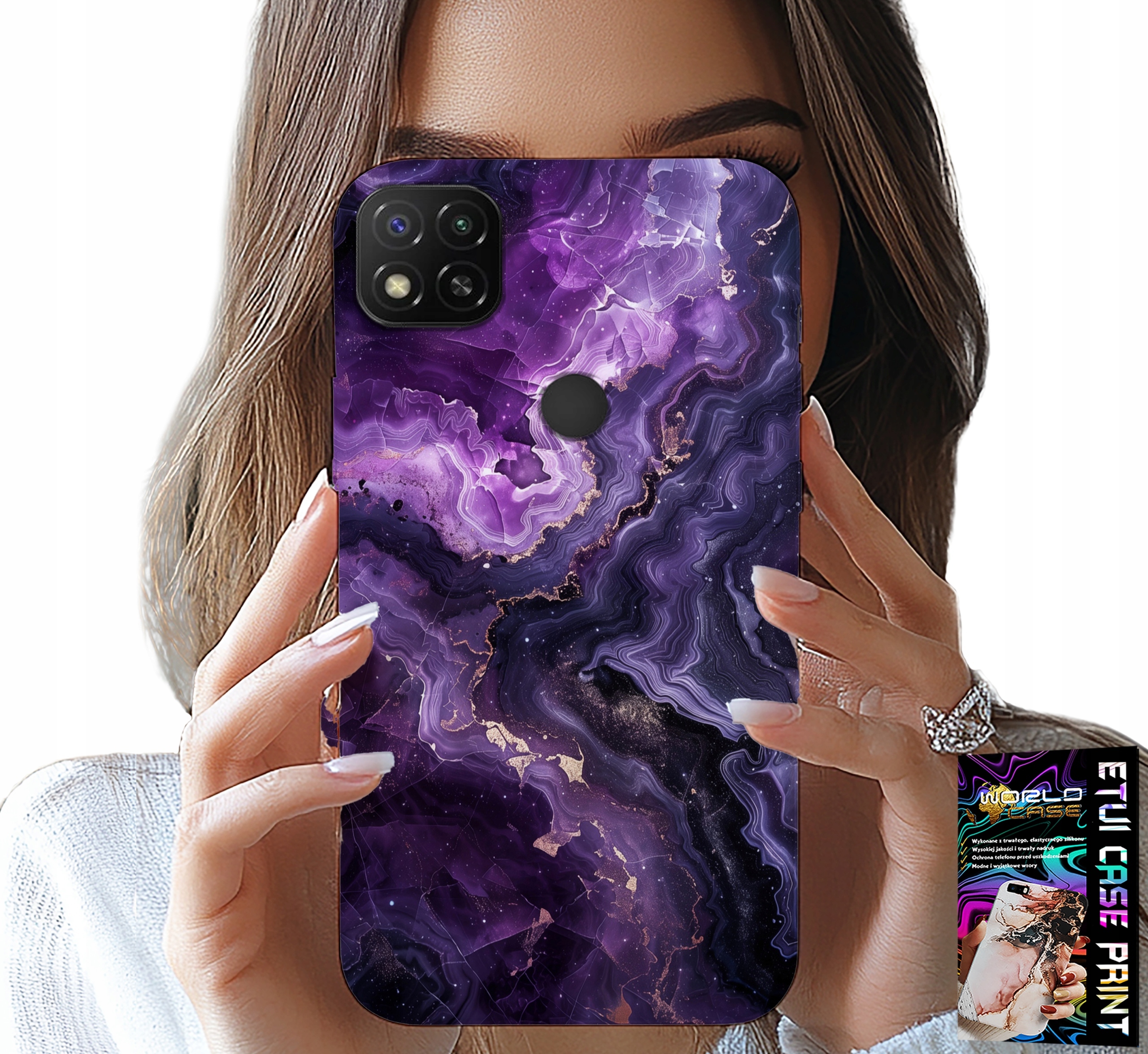 ETUI DO XIAOMI REDMI 9C - FIOLETOWY MARMUREK MODNE KOBIECE + SZKŁO