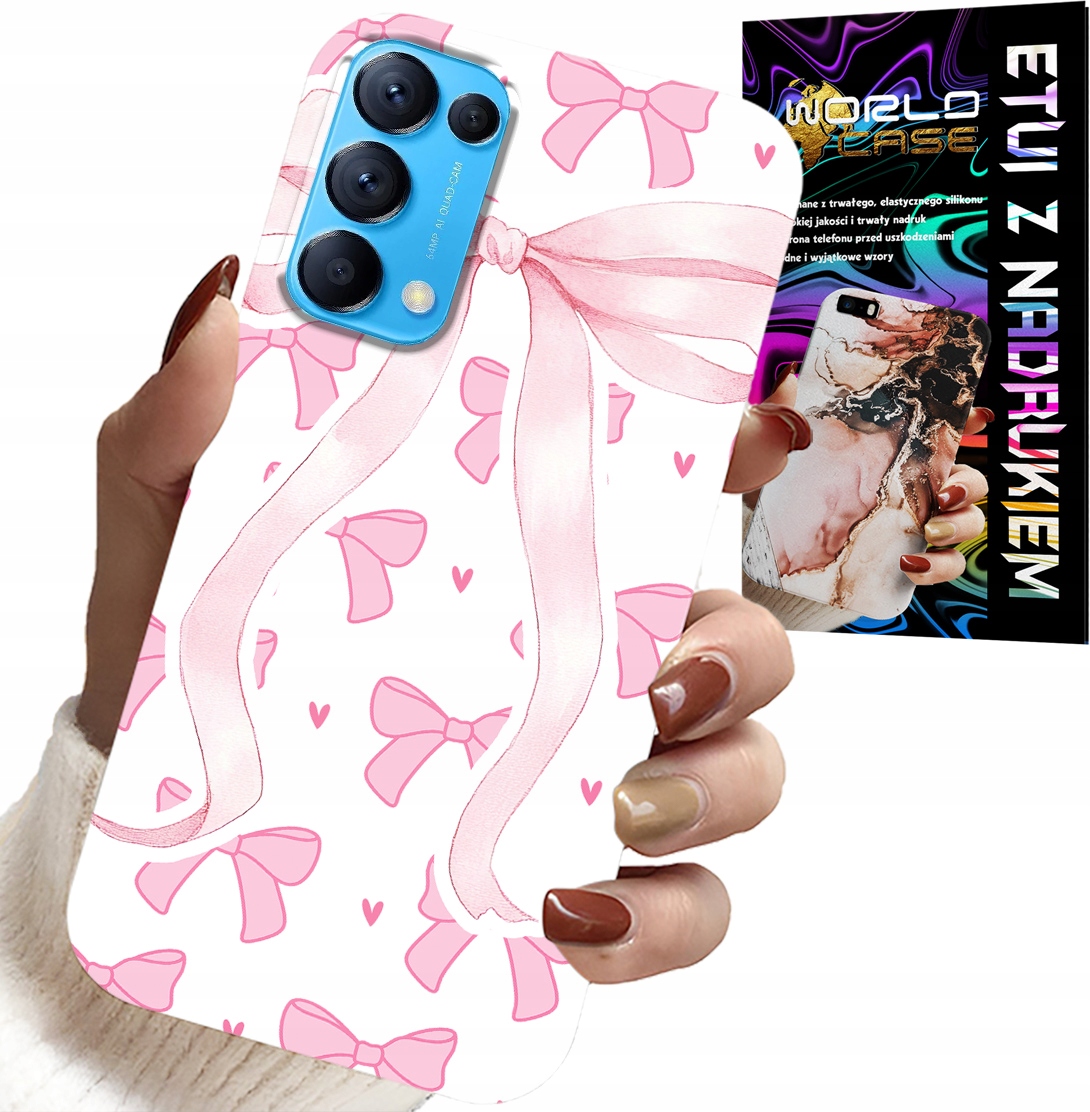 ETUI DO OPPO RENO5 4G 5G - RÓŻOWE WSTAZKI WSTĄZKA MODNE WZORY CASE