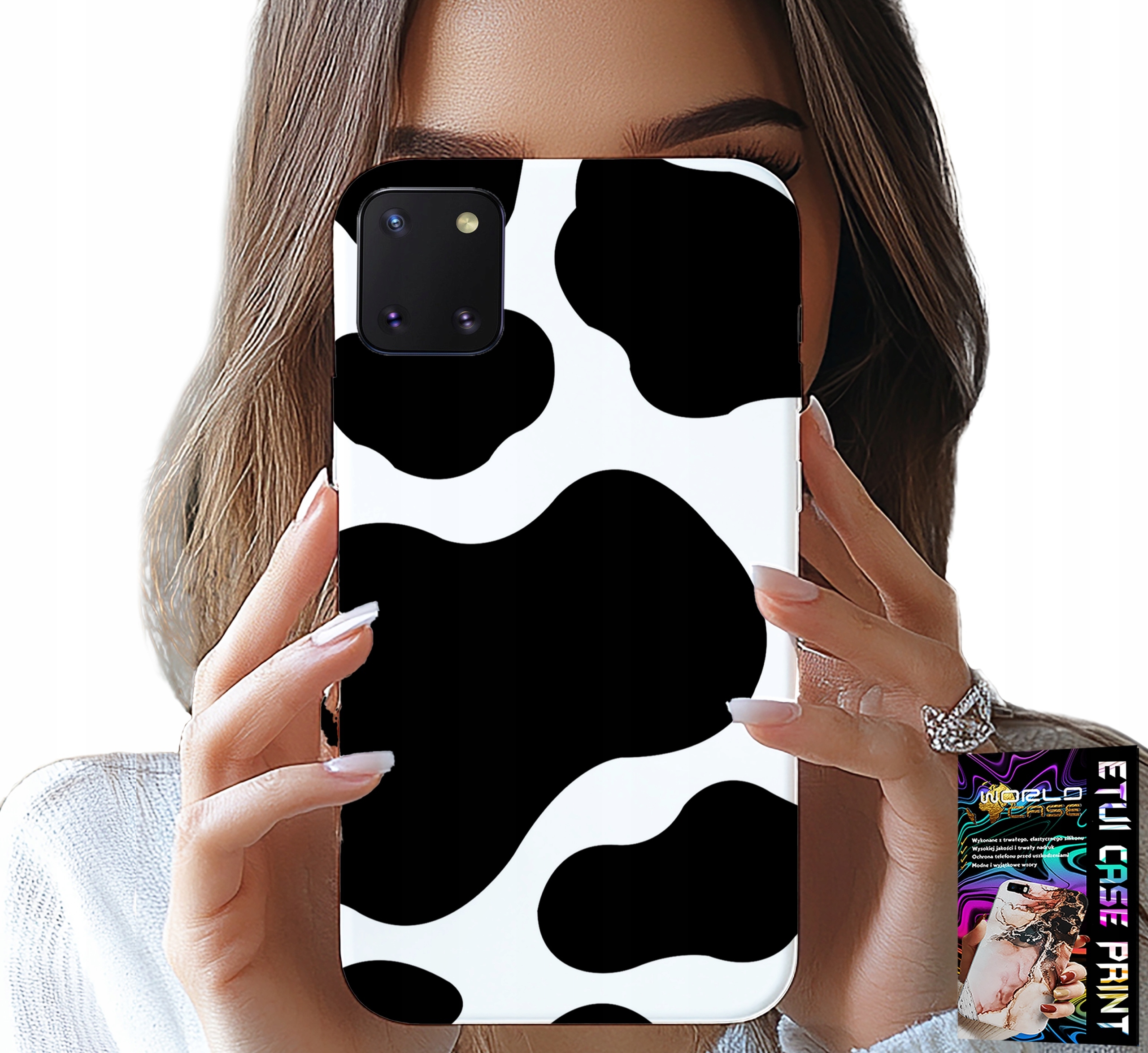 ETUI DO SAMSUNG GALAXY A81 - CZARNO - BIAŁE ŁATY KROWA, MODNE WZORY