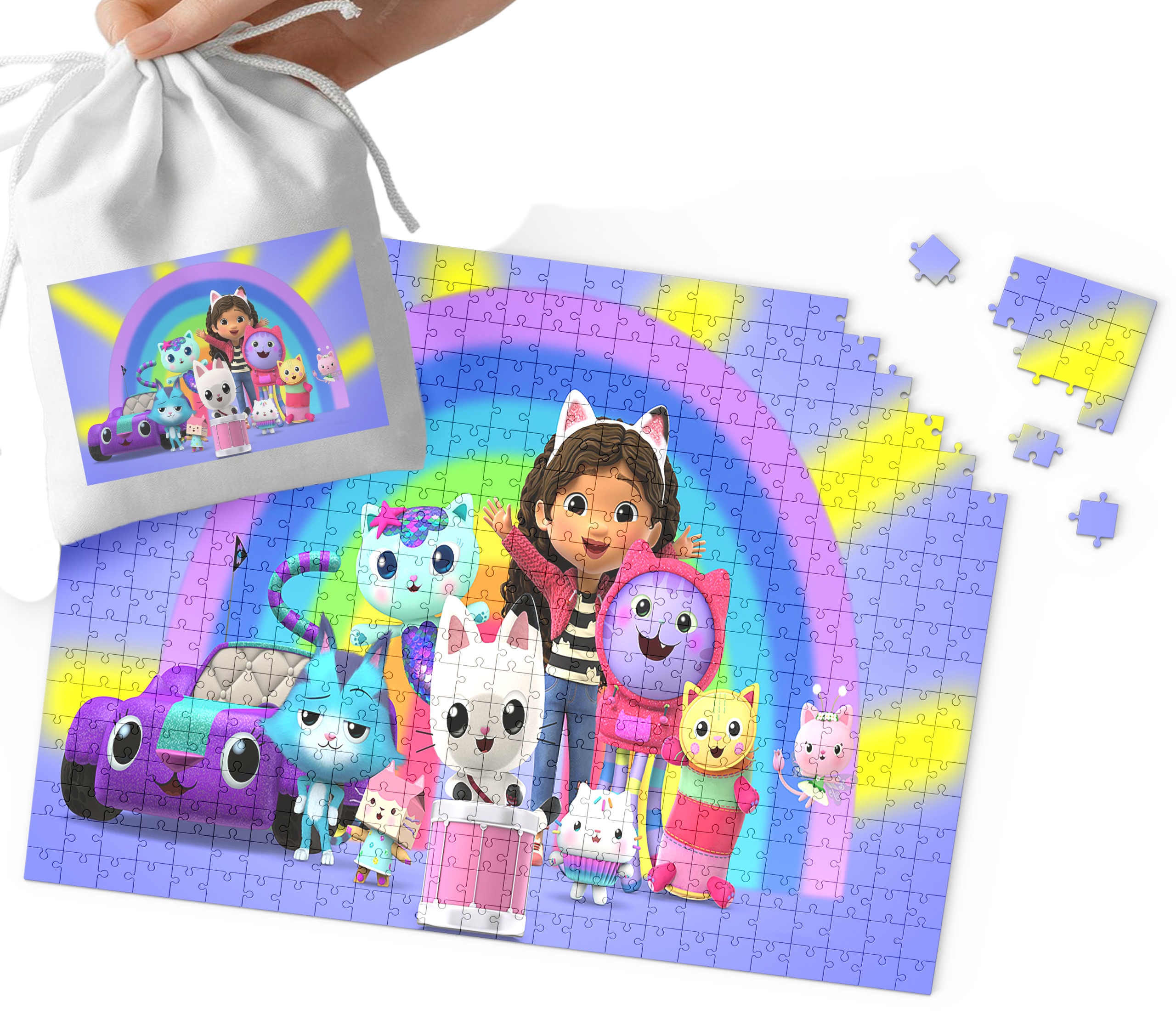 PUZZLE - KOCI DOMEK GABI WZORY Z BAJEK DLA DZIECI 110EL + WORECZEK