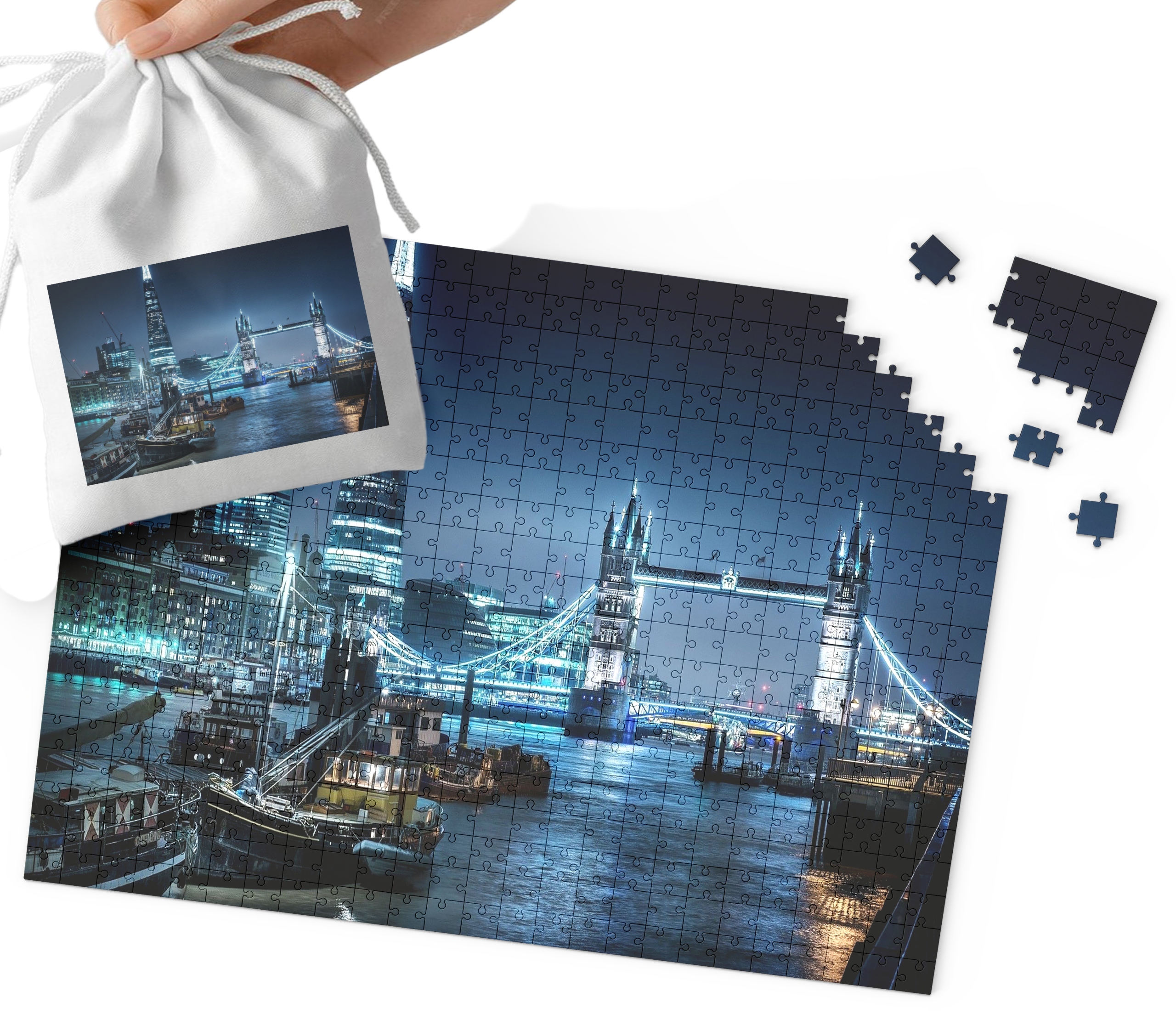 PUZZLE - PIĘKNE WIDOKI LONDYN NOCĄ WIELE WZORÓW 252el + WORECZEK