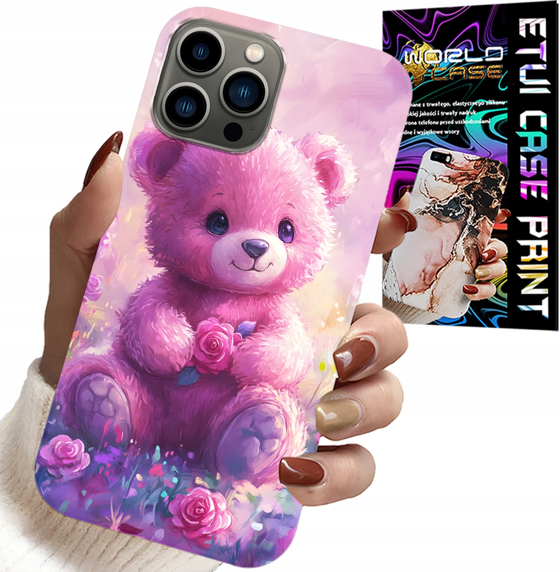 ETUI DO IPHONE 12 PRO - SŁODKI MIŚ NA RÓŻOWYM TLE, CASE + SZKŁO