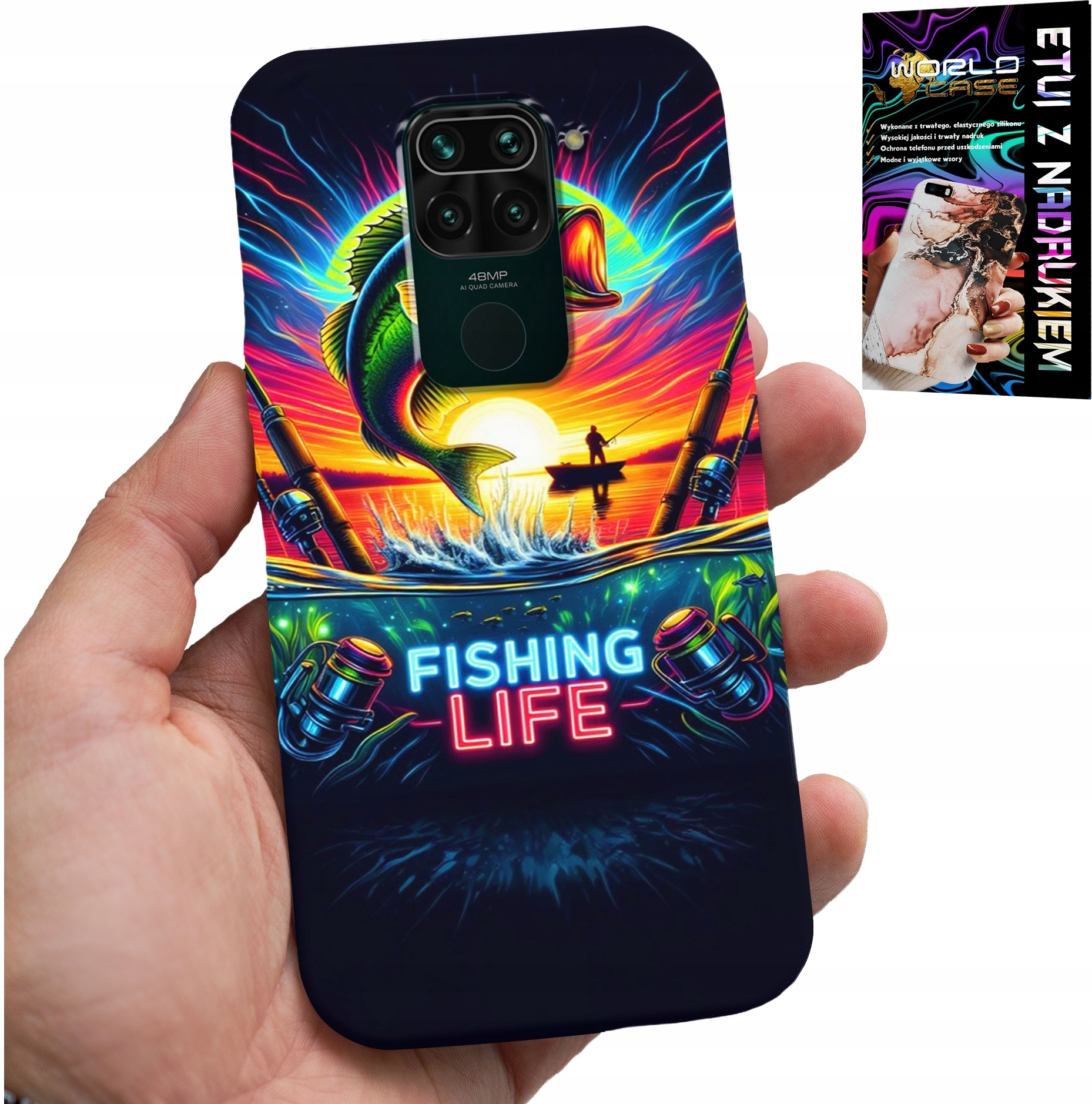 ETUI DO XIAOMI NOTE 9 - WZORY WĘDKARSKIE RYBY POŁÓW WĘDKA PLECKI