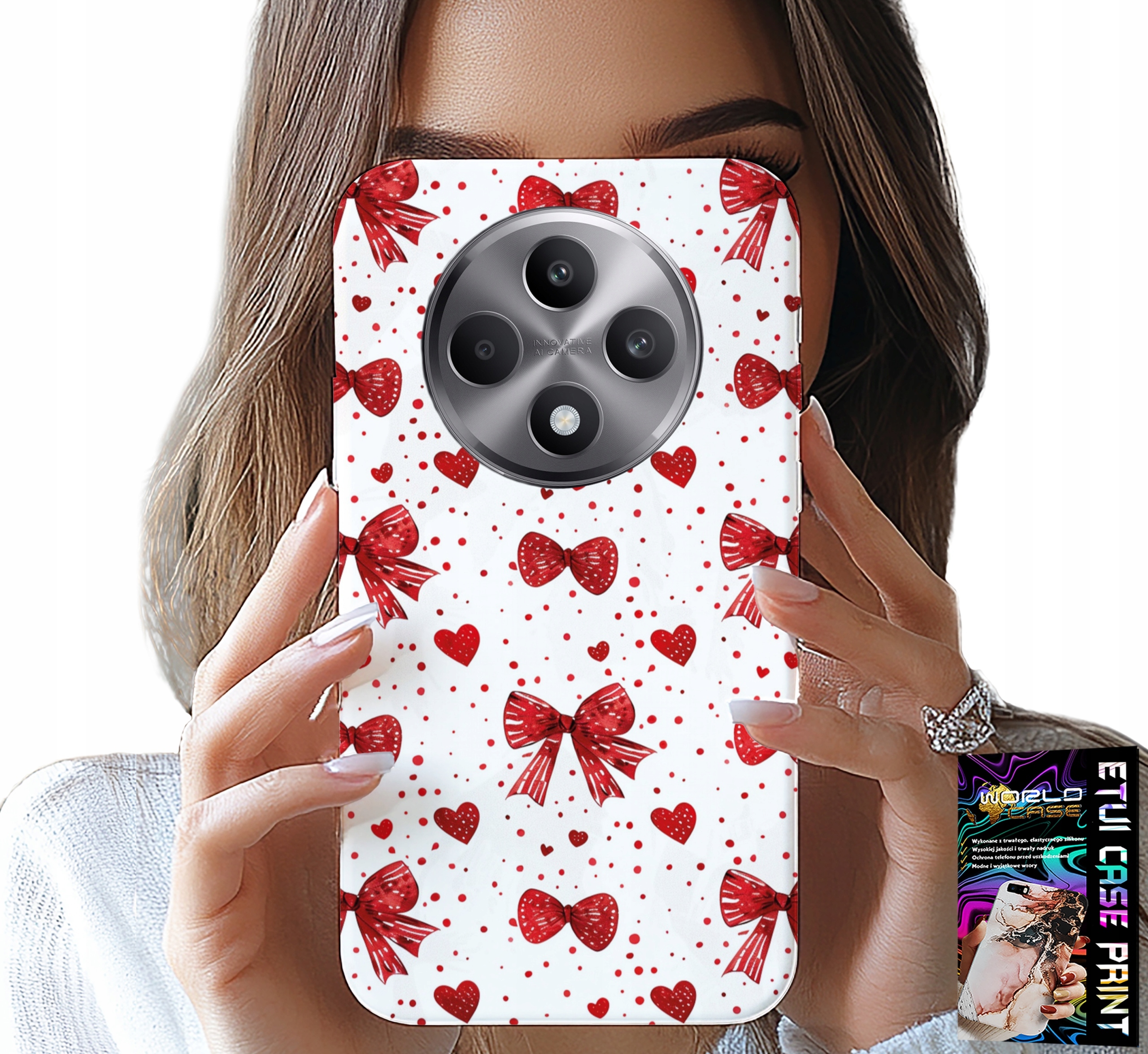 ETUI DO OPPO RENO12 F / 12FS 5G - CZERWONE WSTĄŻKI WSTĄŻKA MODNE WZORY