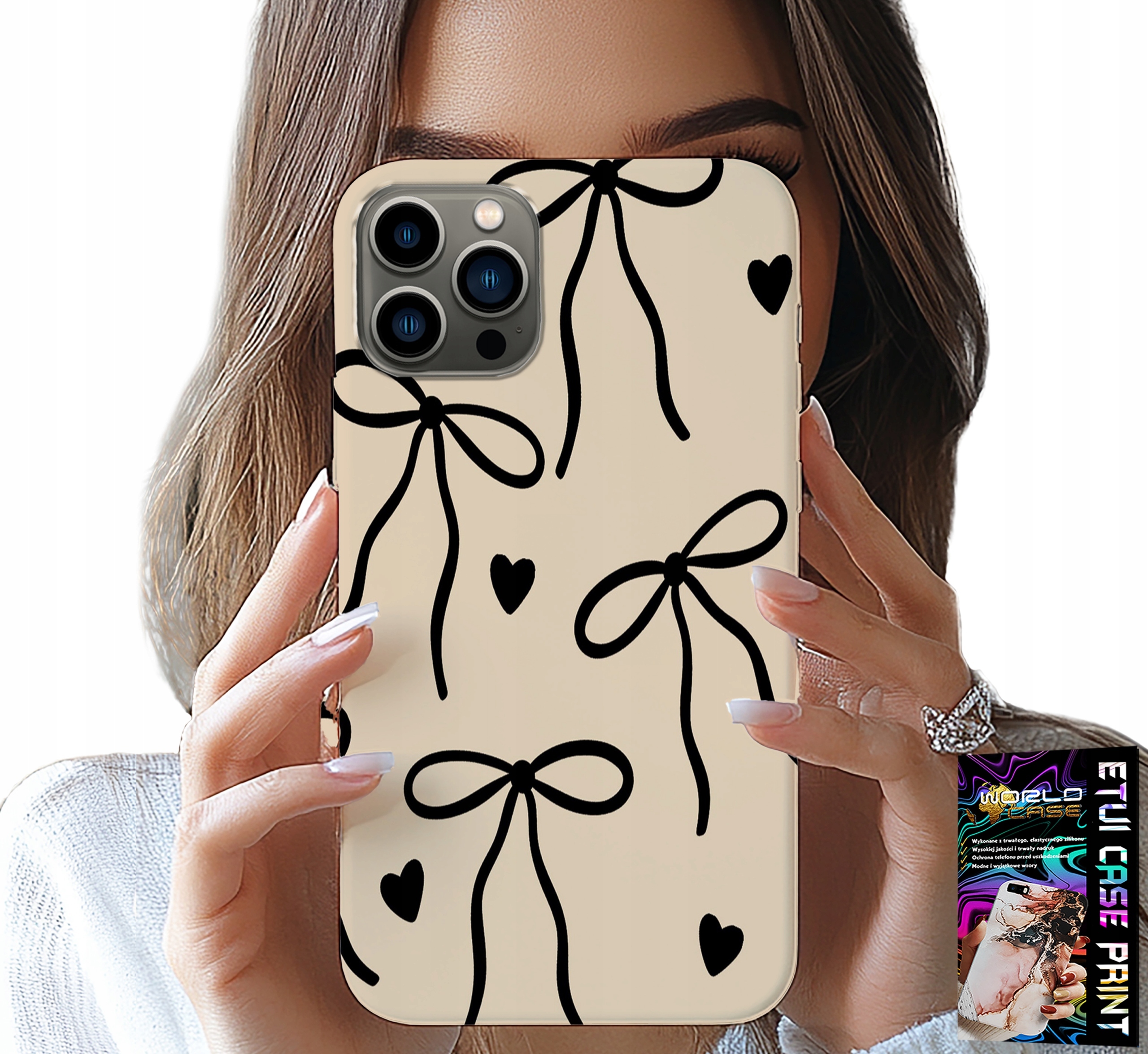 ETUI DO IPHONE 12 PRO MAX - BEŻOWE KOKARDKI WSTĄŻKA MODNE WZORY