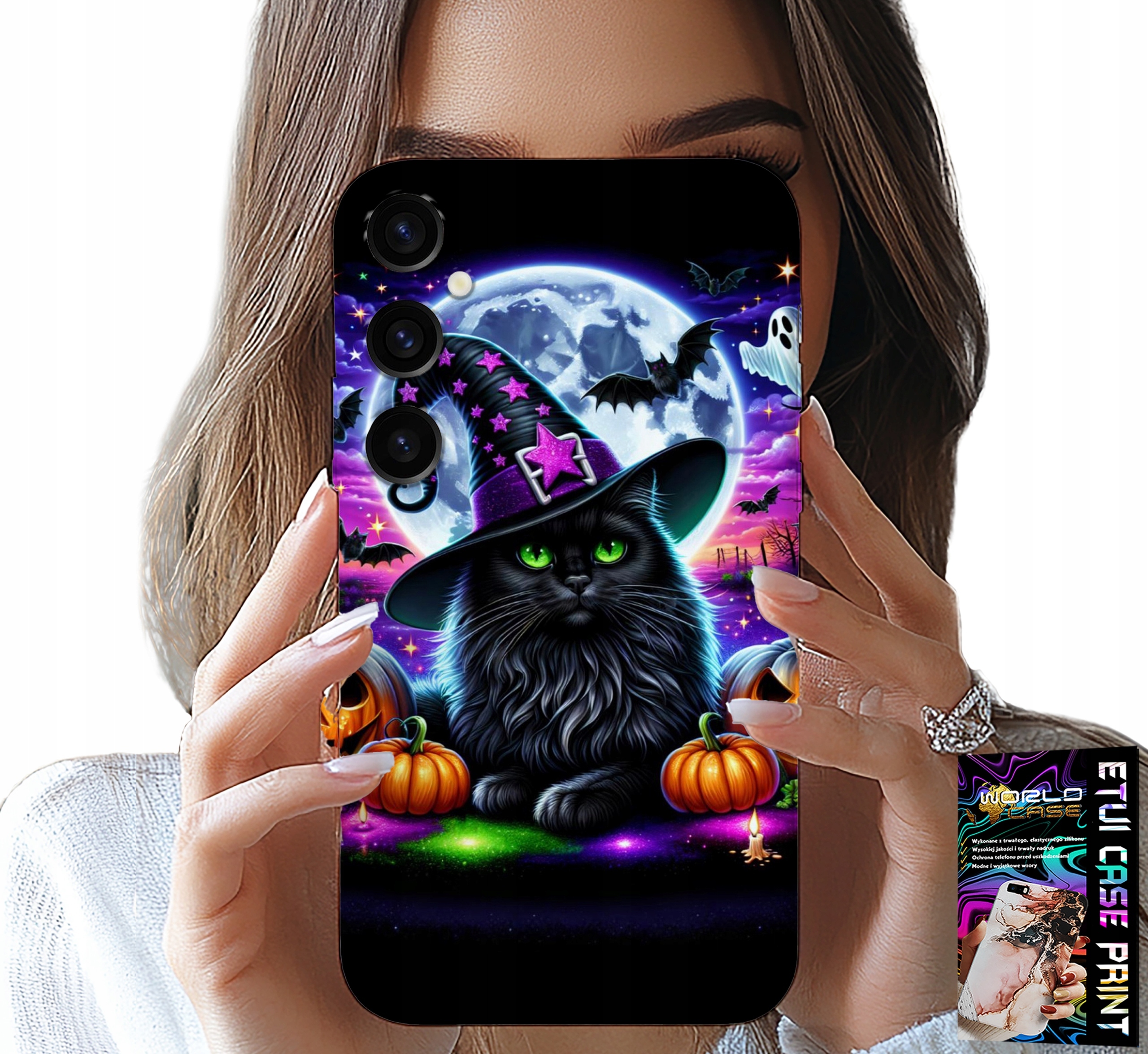 ETUI DO SAMSUNG GALAXY S24 FE - CZARNY KOTEK HALLOWEEN SALEM DYNIA WZORY