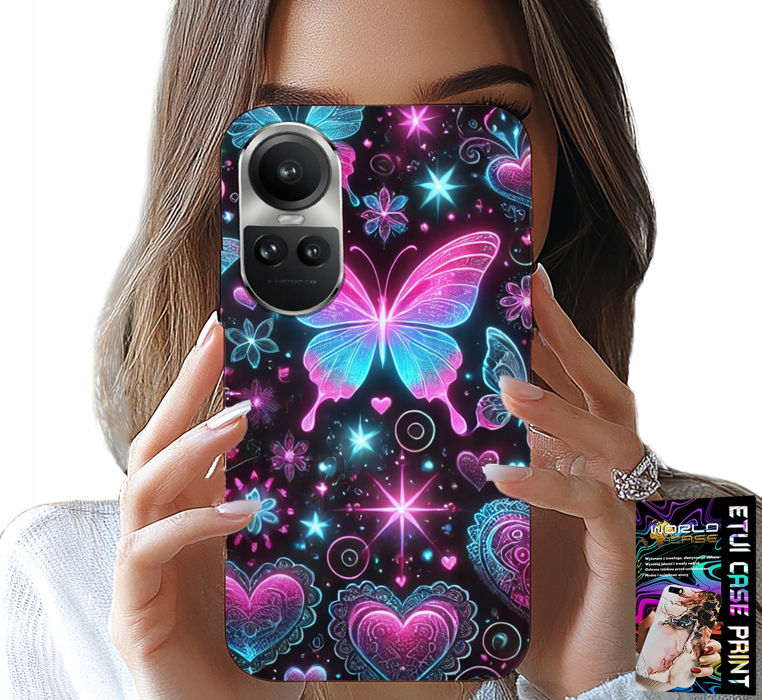 ETUI DO OPPO RENO10 PRO 5G - KOLOROWY MOTYLEK SERCE MODNE WZORY CASE