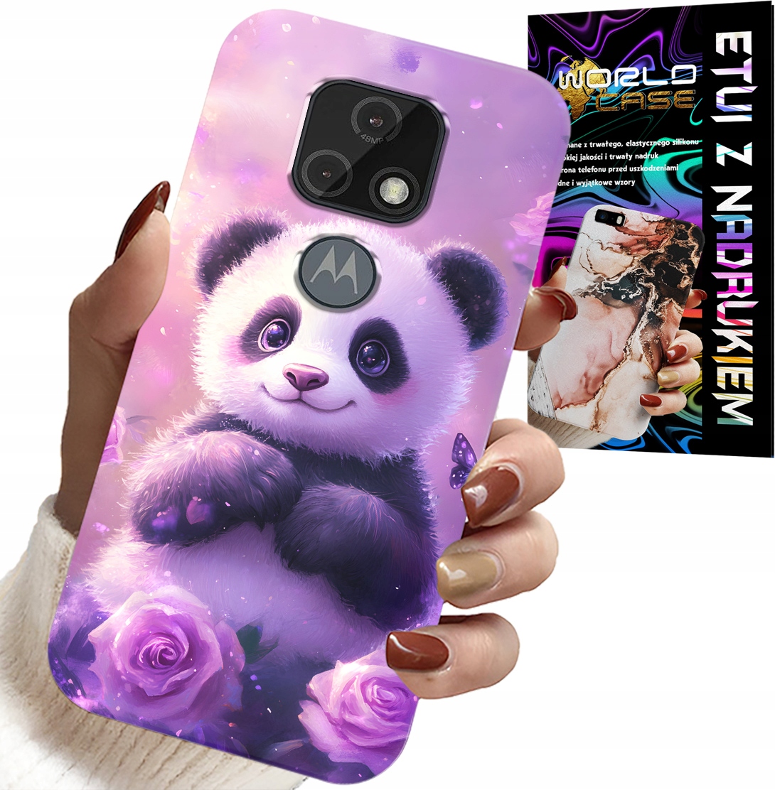 ETUI DO MOTOROLA MOTO E7 PLUS - SŁODKA PANDA WZORY DLA DZIECI + SZKŁO