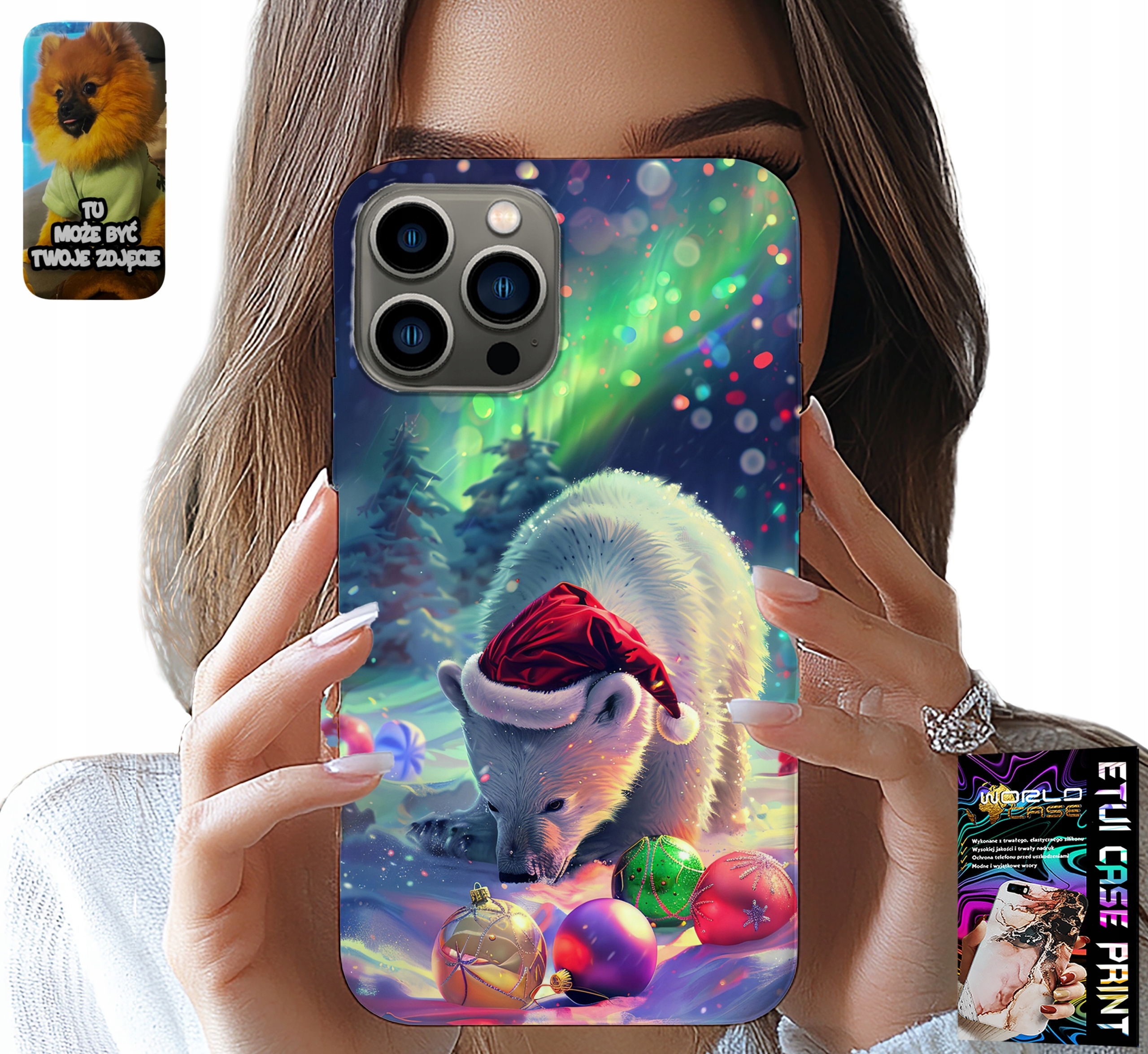 ETUI DO IPHONE 13 PRO - ŚWIĄTECZNY NIEDŹWIEDŹ BOMBKI CASE +FOLIA