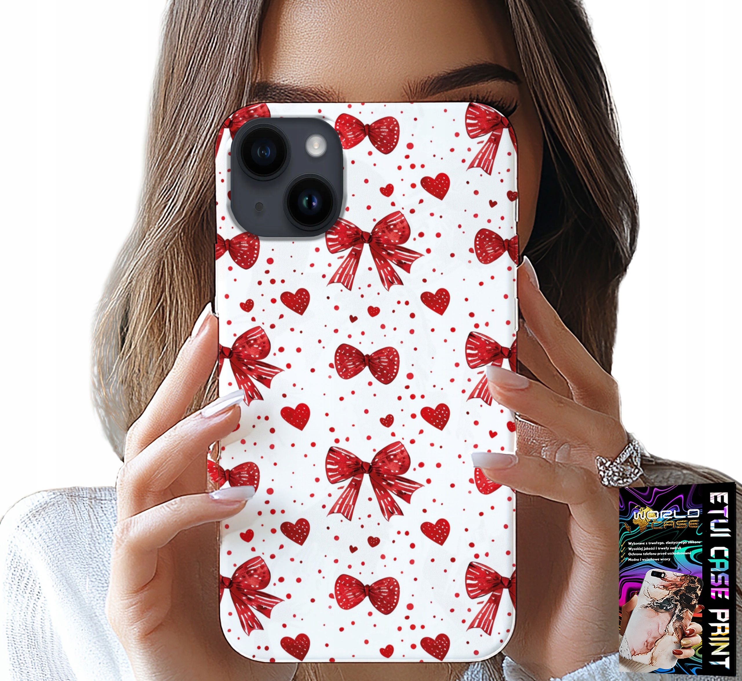 ETUI DO IPHONE 14 - CZERWONE WSTĄŻKI WSTĄŻKA MODNE WZORY