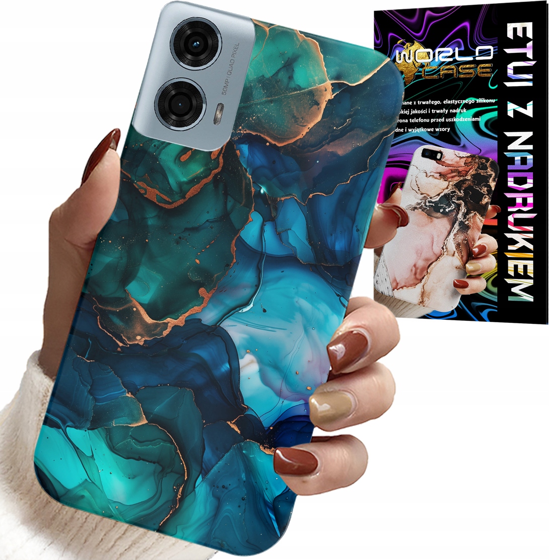 ETUI DO MOTOROLA G24 / G04 - NIEBIESKO ZIELONY MARMUREK PLECKI WZORY
