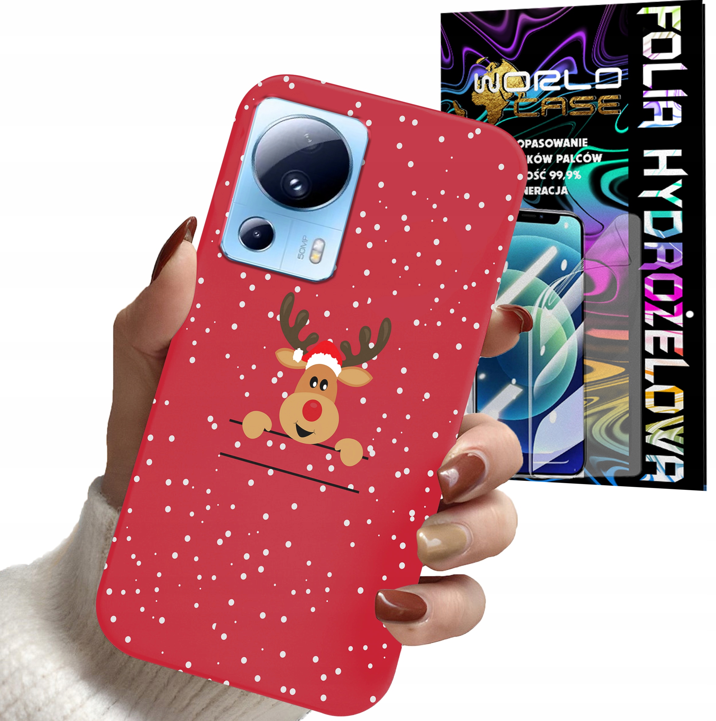 ETUI CASE DO XIAOMI 13 LITE - ŚWIĄTECZNE WZORY RENIFER PLECKI + FOLIA