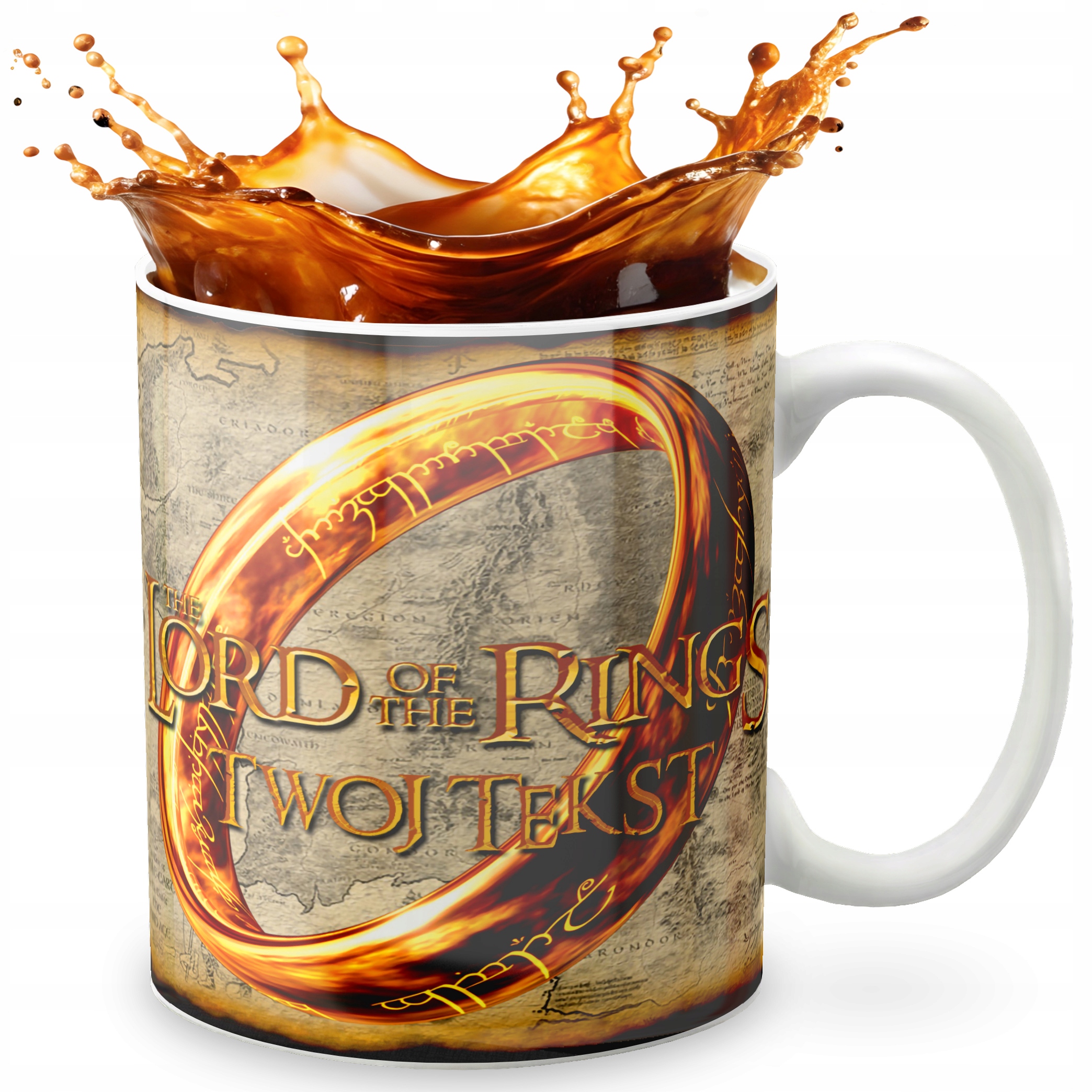 KUBEK 330ml GRAFIKA PREZENT ŚWIĘTA WZÓR - FILM PIERŚCIENI WŁADCA + IMIĘ