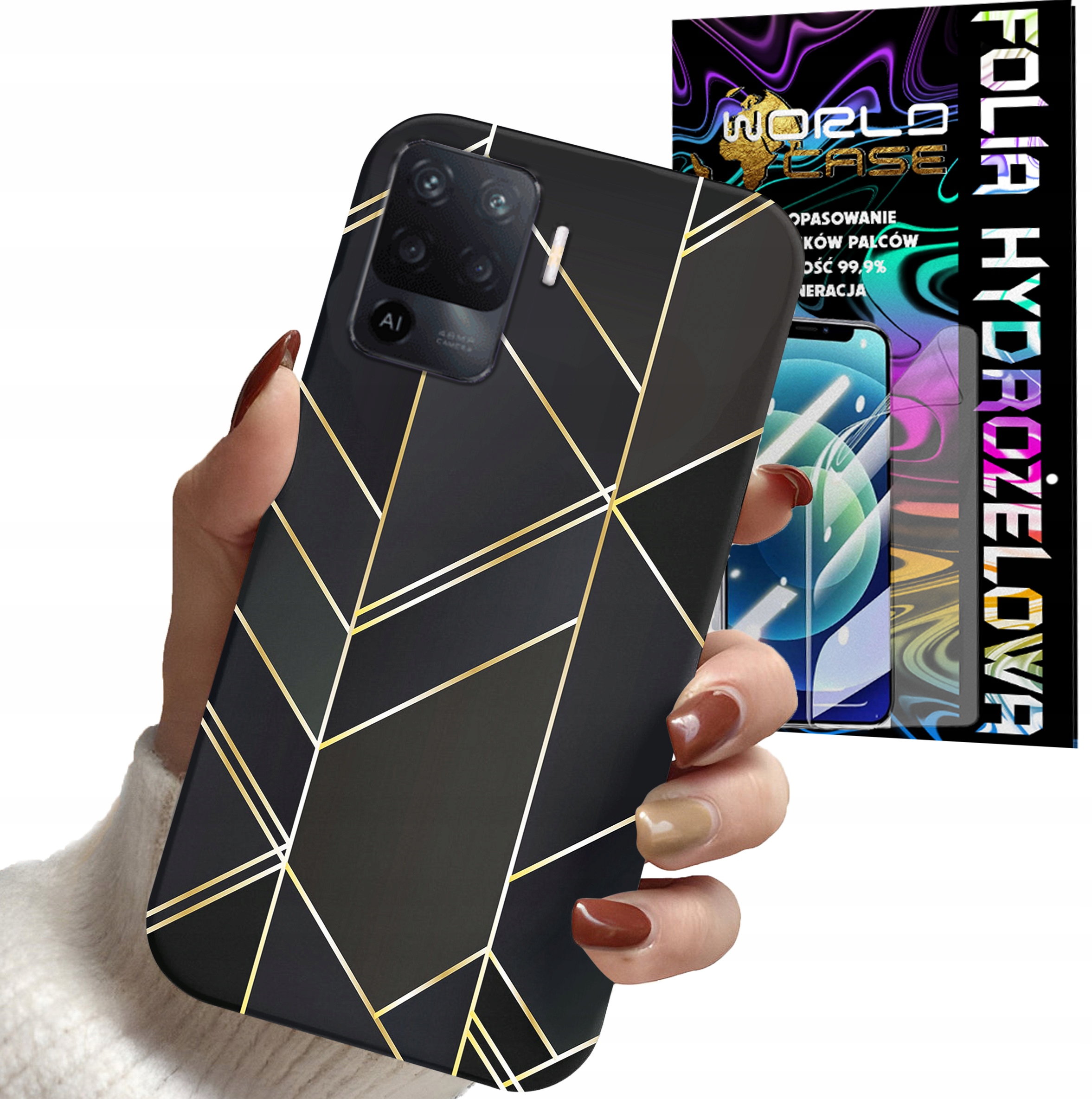 ETUI DO OPPO RENO 5 LITE A94 4G - MARMUREK GEOMETRYCZNE WZORY + FOLIA