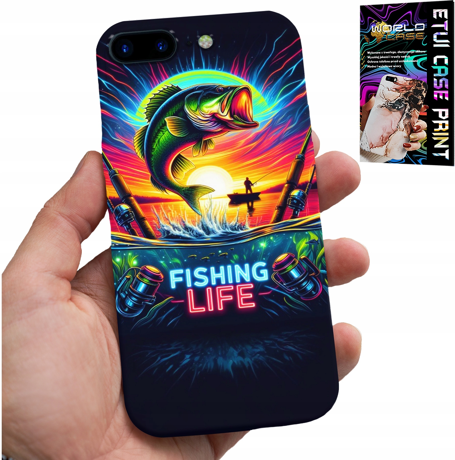 ETUI DO IPHONE ( 7 PLUS ) - WZORY WĘDKARSKIE RYBY POŁÓW WĘDKA PLECKI