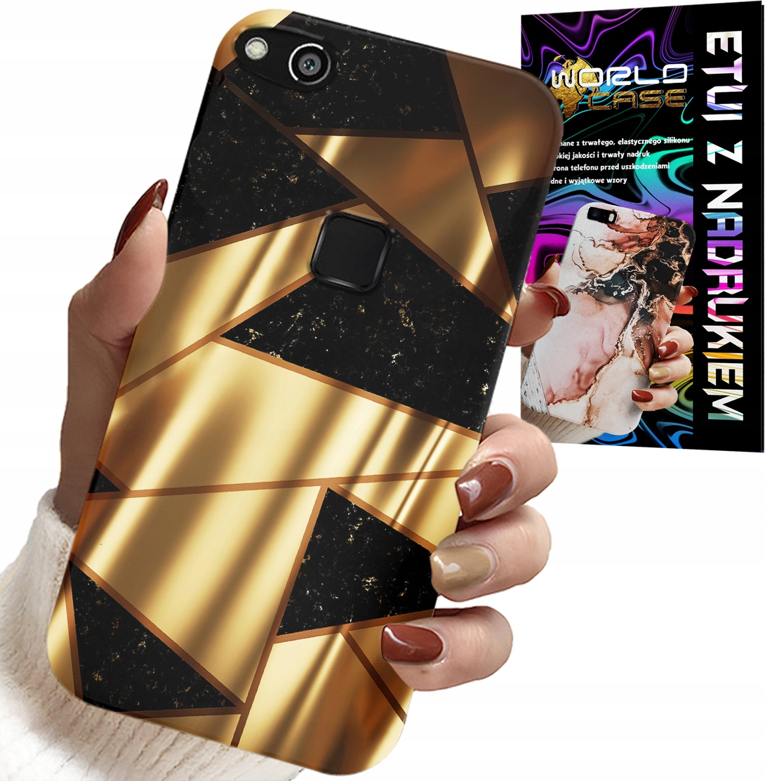 ETUI DO HUAWEI P10 LITE - ZŁOTE ELEGANCKIE WZORY + FOLIA HYDRO