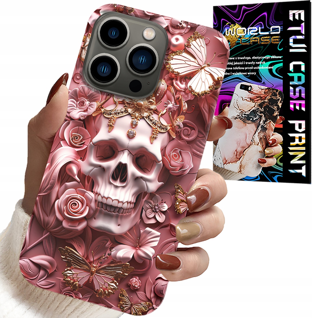 ETUI DO IPHONE 16 PRO - KOBIECE, MODNE WZORY, CZASZKA W RÓŻE