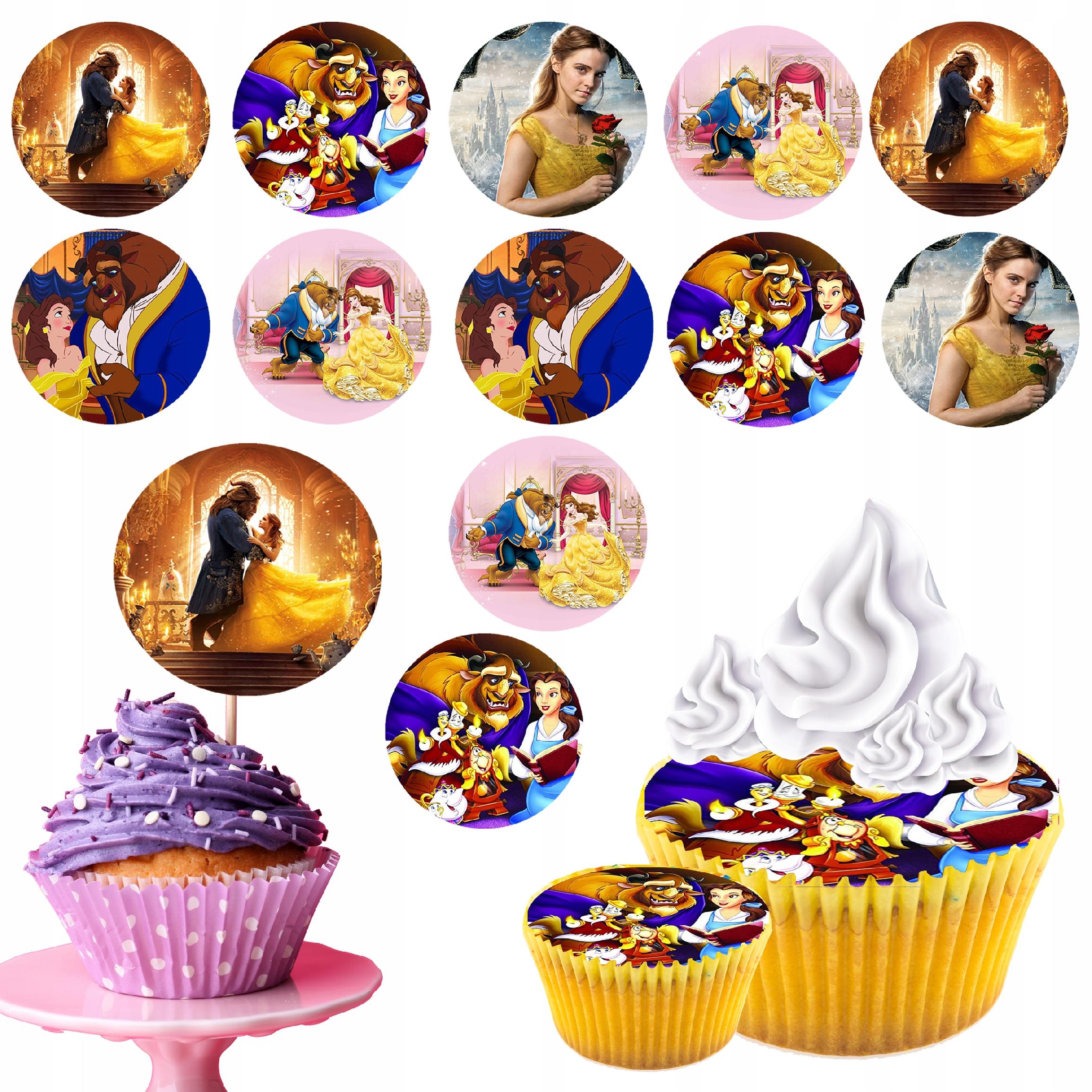 OPŁATEK na BABECZKI MUFFINKI zestaw na urodziny 12szt. - PIĘKNA I BESTIA