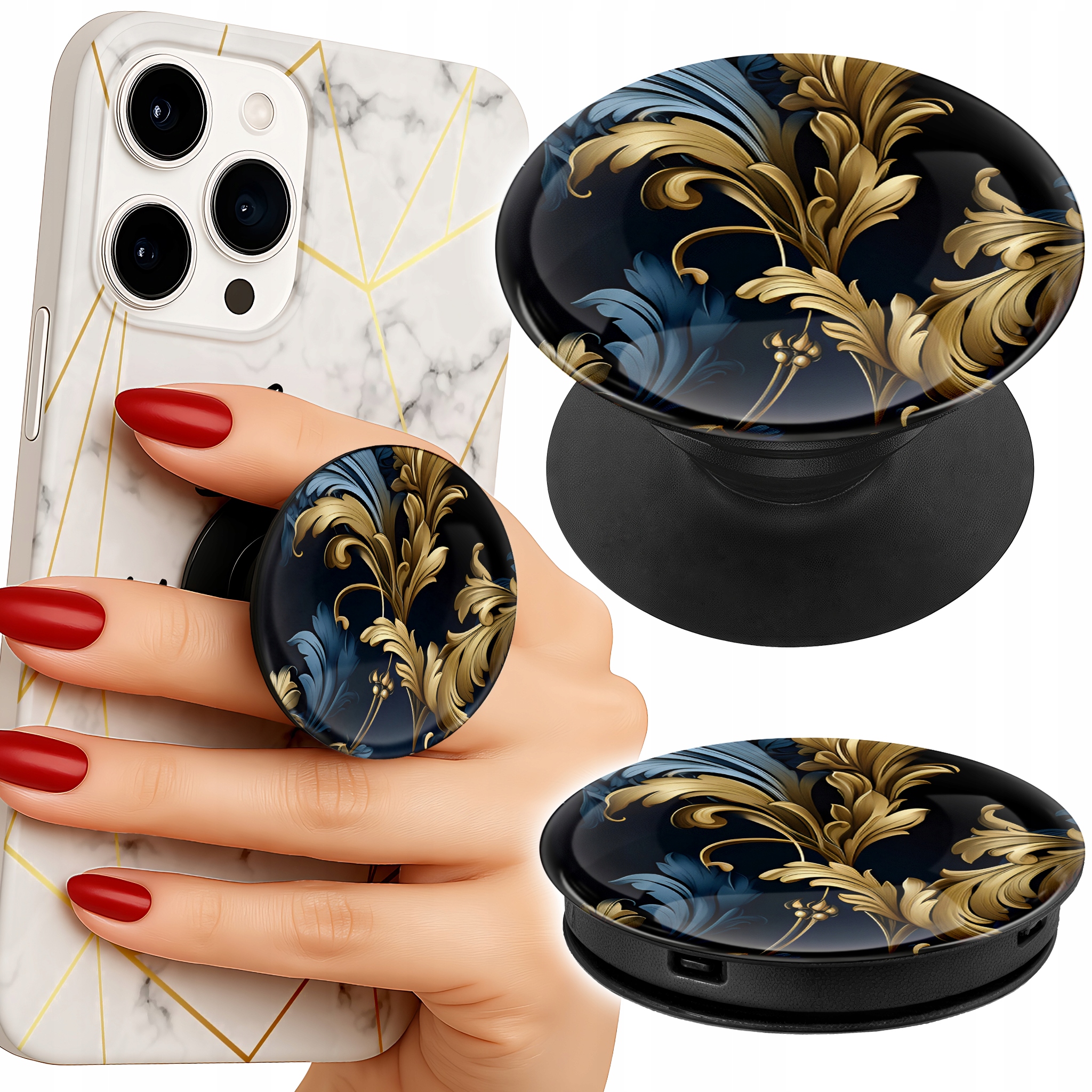 Uchwyt do telefonu Popsocket na palce/stojak ELEGANCKIE ZŁOTE MODNE WZORY