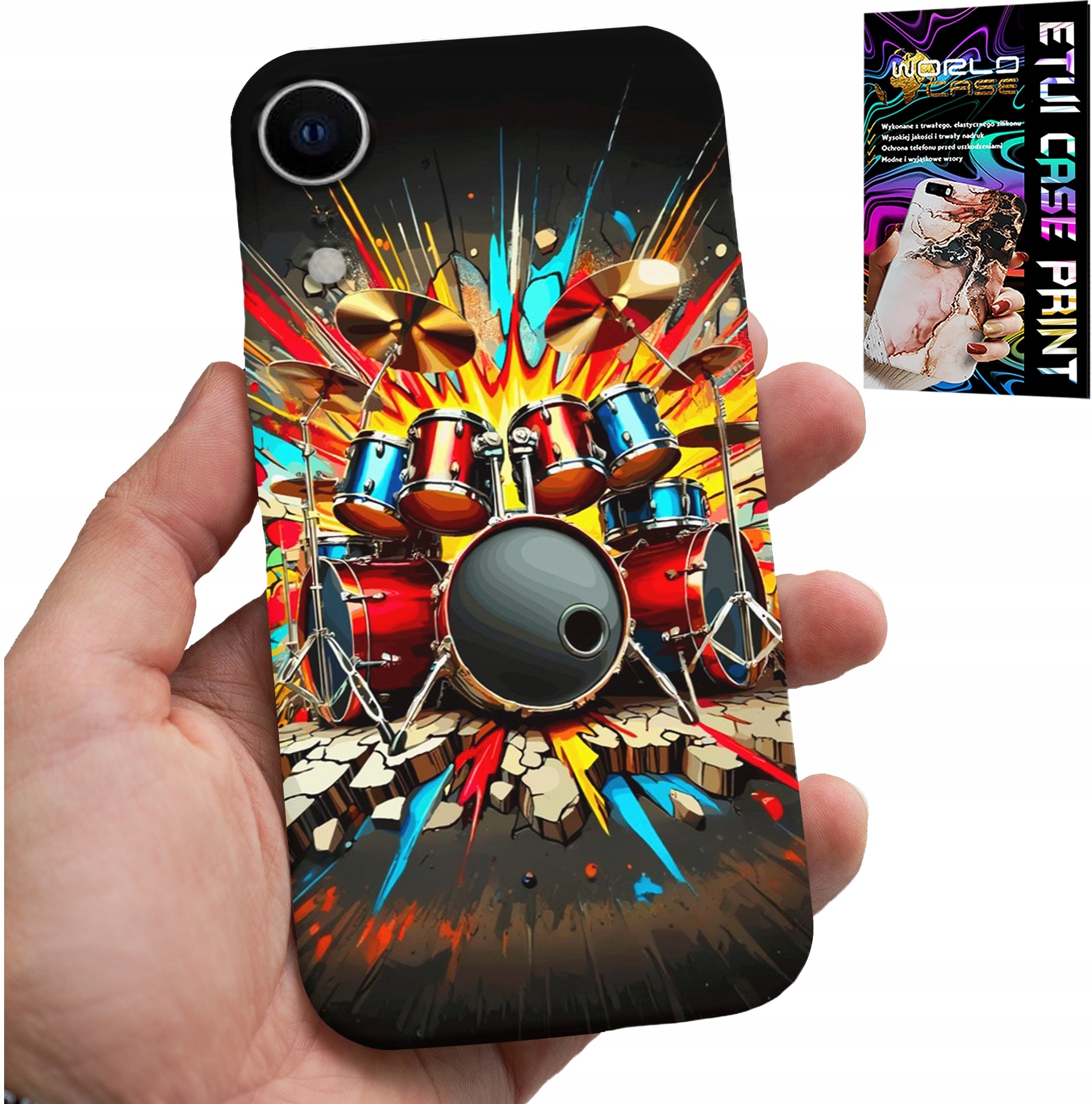 ETUI DO IPHONE XR - ROCK PERKUSJA BĘBNY ROCK & ROLL + FOLIA