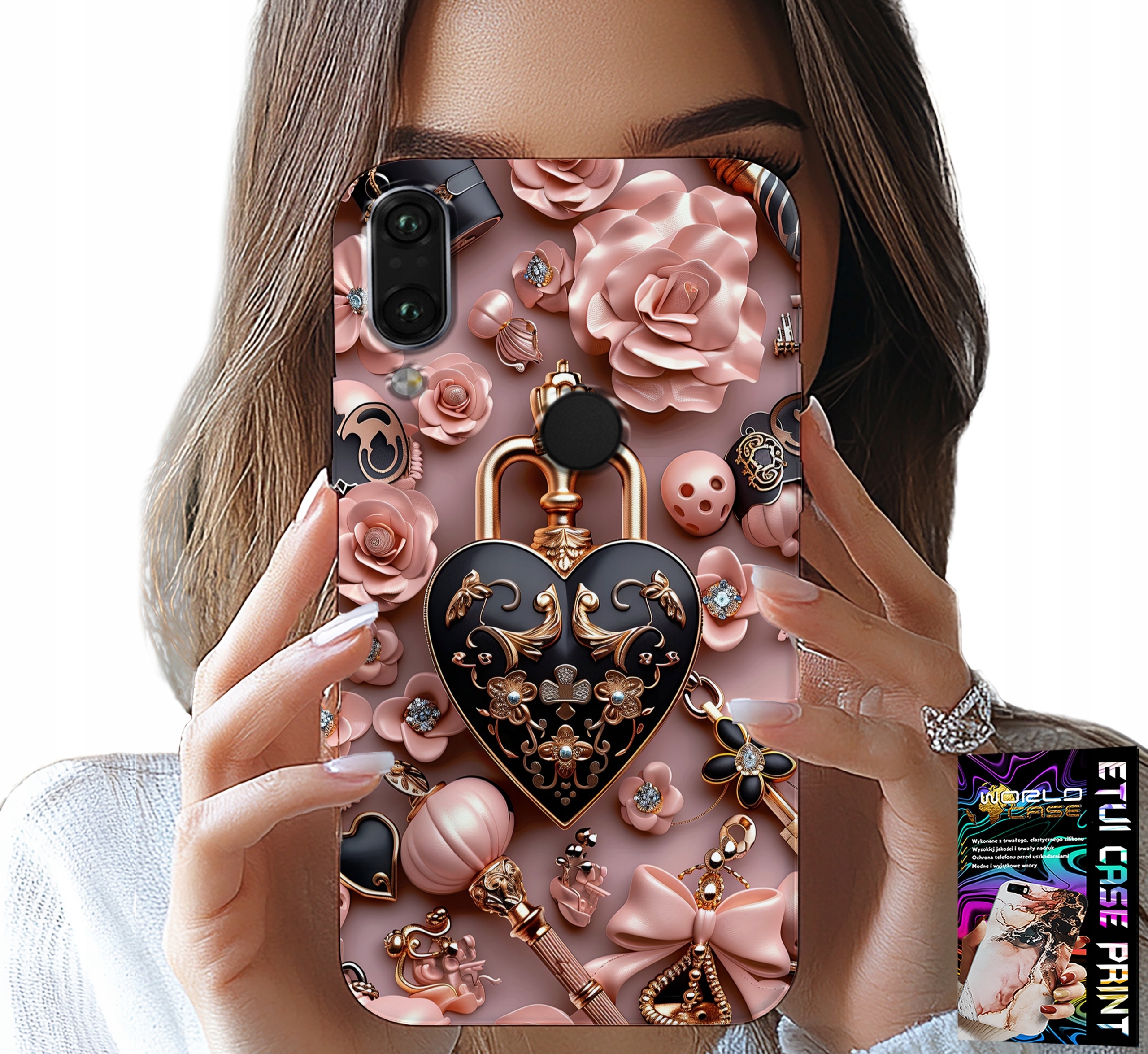 ETUI DO HUAWEI P SMART 2019 - KOBIECE WZORY KŁÓDKA SERCE CASE + SZKŁO