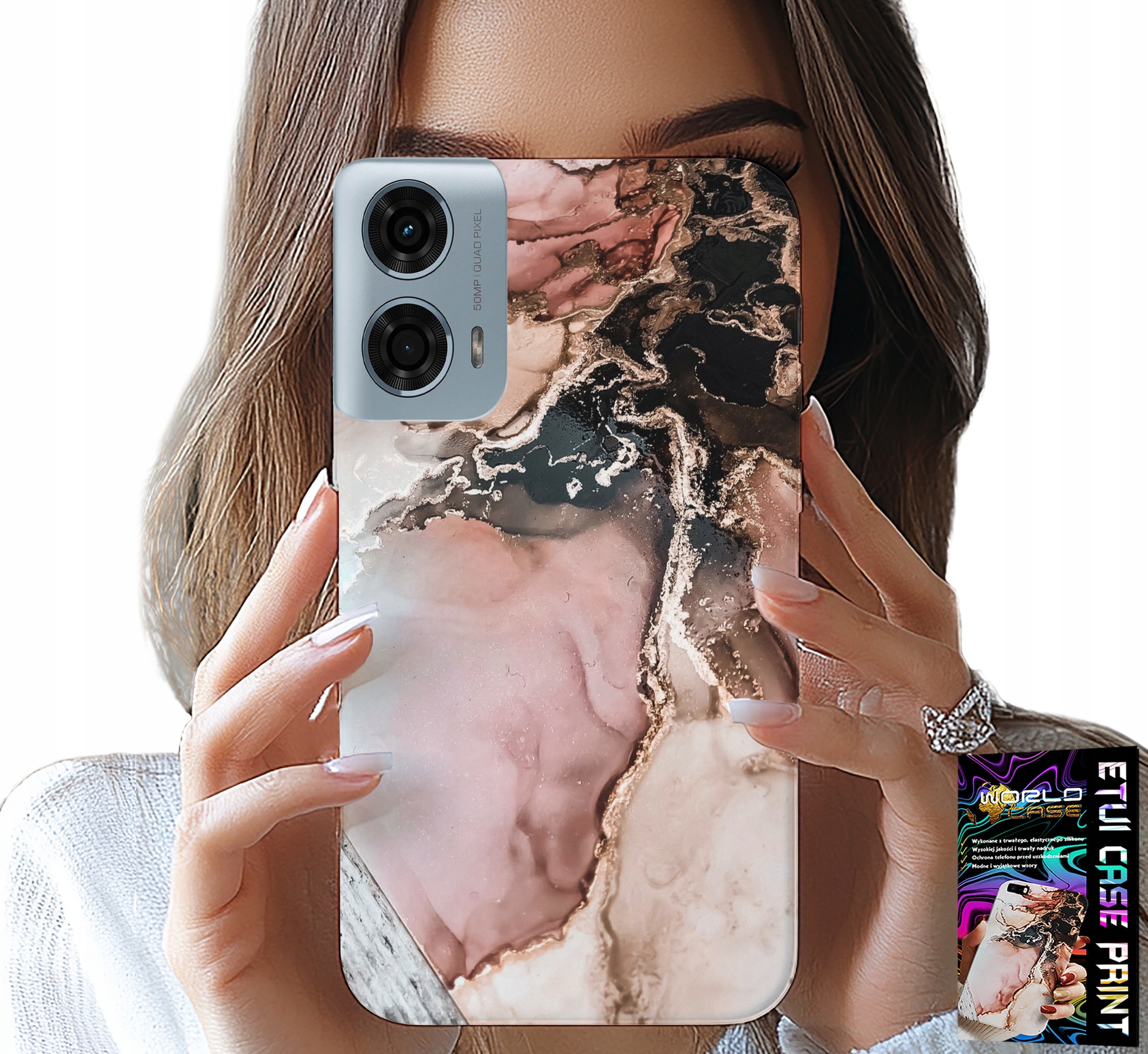 ETUI DO MOTOROLA MOTO G35 - ELEGANCKI MARMUREK MODNE WZORY + SZKŁO