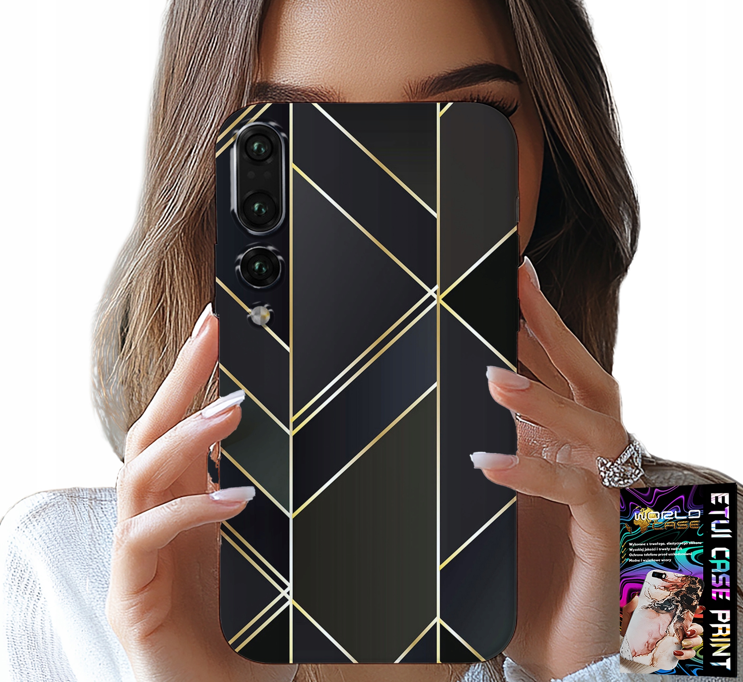ETUI DO HUAWEI P20 PLUS - ZŁOTE RAMKI, ELEGANCKIE WZORY + FOLIA