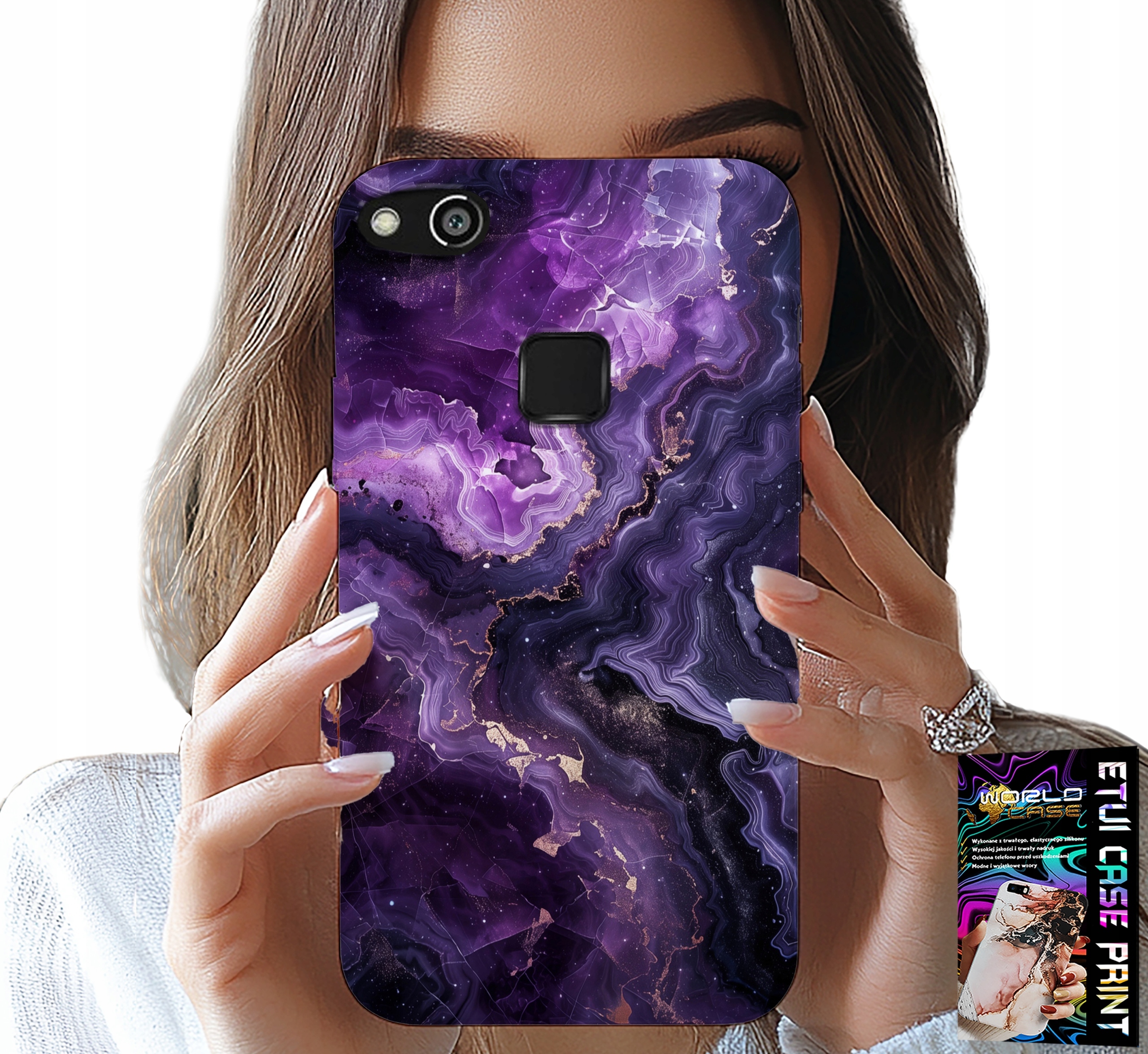 ETUI DO HUAWEI P9 LITE 2016 - FIOLETOWY MARMUREK MODNE KOBIECE + FOLIA