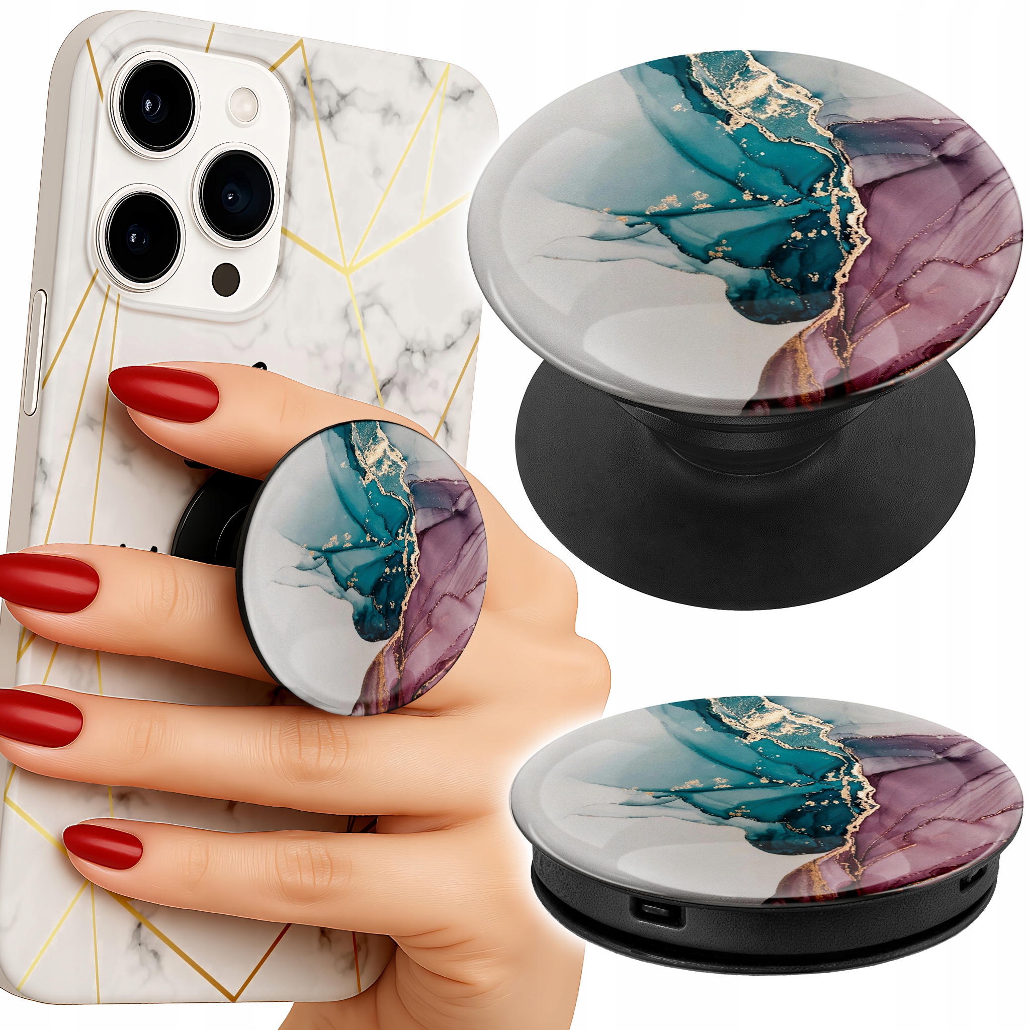 Uchwyt do telefonu Popsocket na palce / stojak - ELEGANCKI MARMUREK MODNY