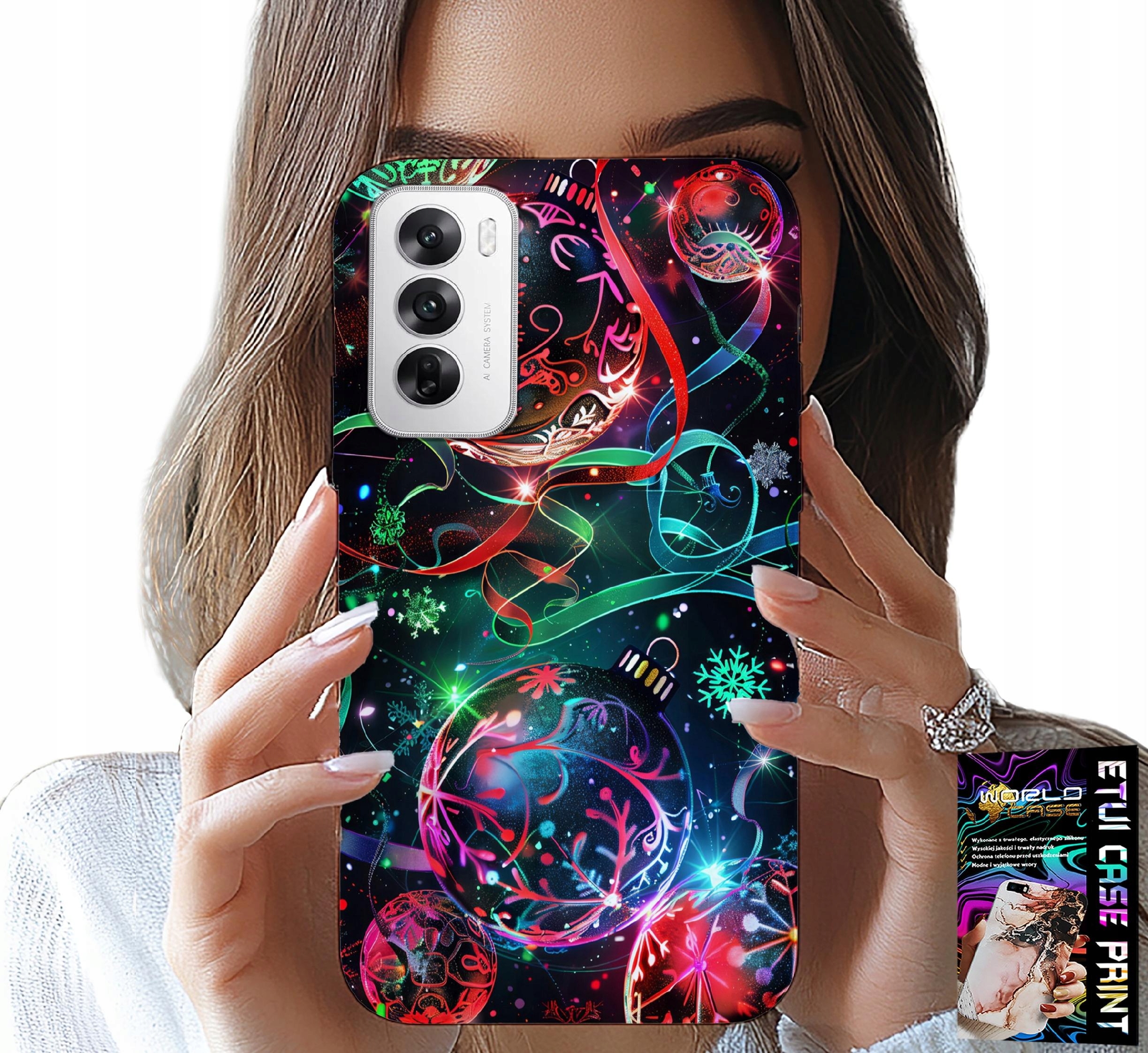 ETUI DO OPPO RENO12 5G - ŚWIĄTECZNE BOMBKI, CHOINKA, CASE + FOLIA