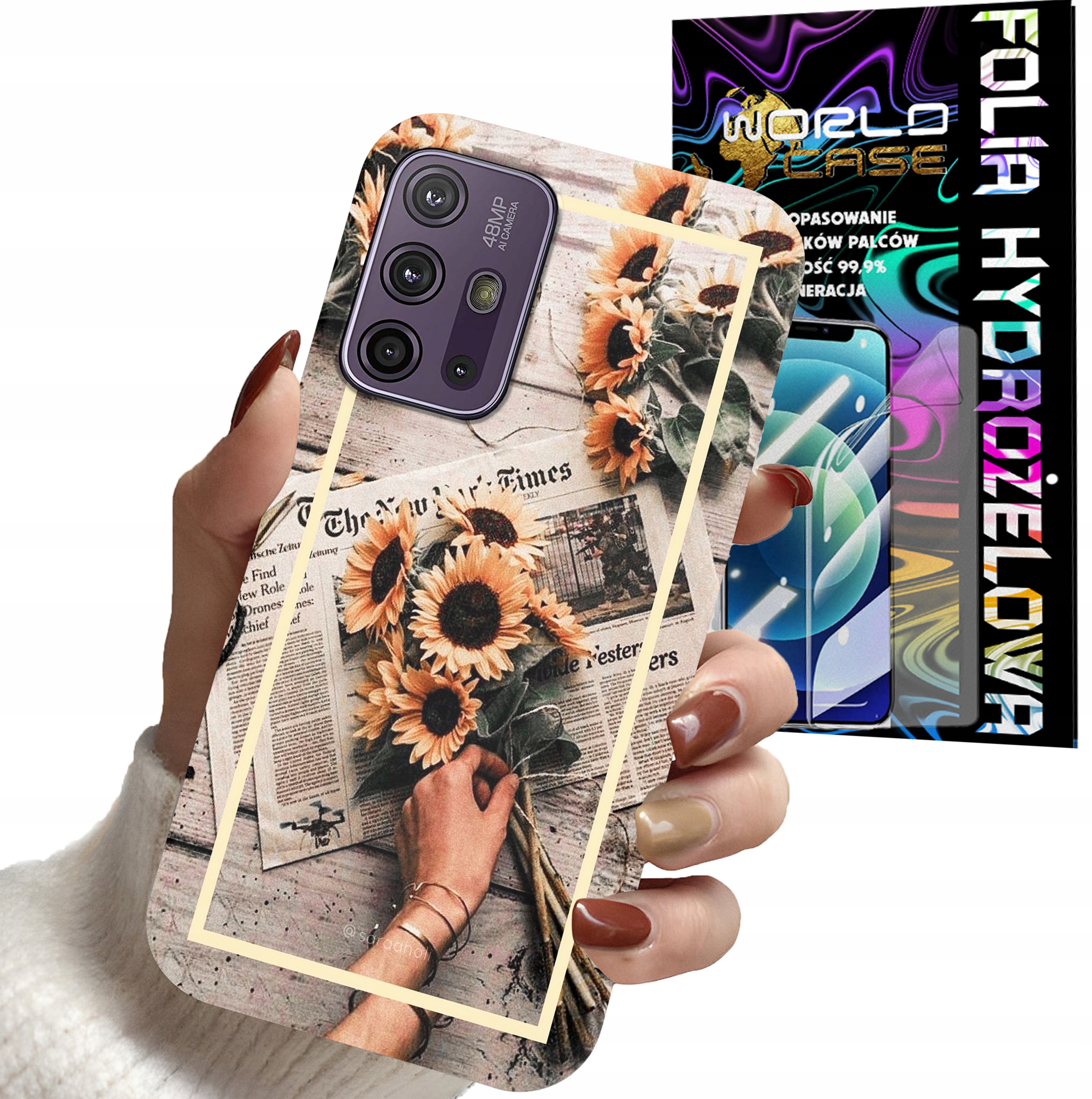 ETUI DO MOTOROLA MOTO G10 / G30 - SŁONECZNIK KWIATY DLA KOBIET PLEC + FOLIA