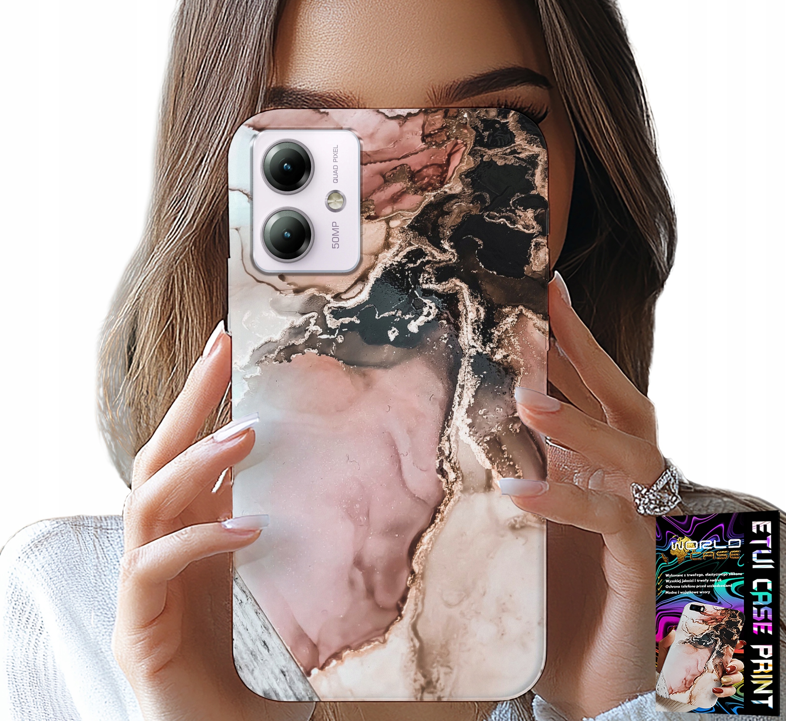 ETUI DO MOTOROLA MOTO G14 - ELEGANCKI MARMUREK MODNE WZORY + SZKŁO