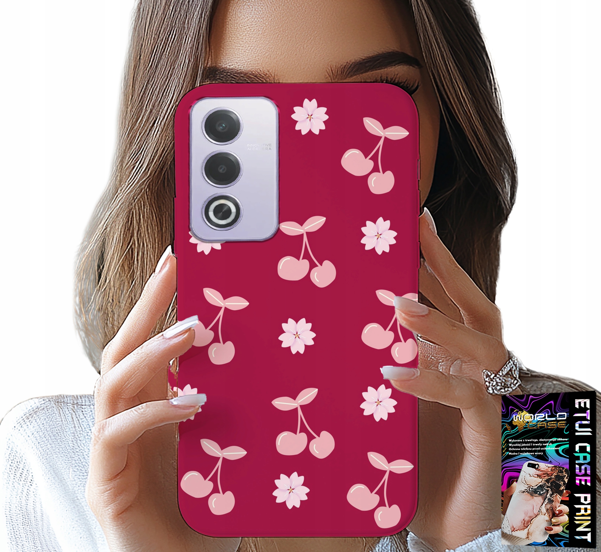 ETUI DO OPPO A80 5G - WISIENKI, WIŚNIE NA BORDOWYM TLE + FOLIA