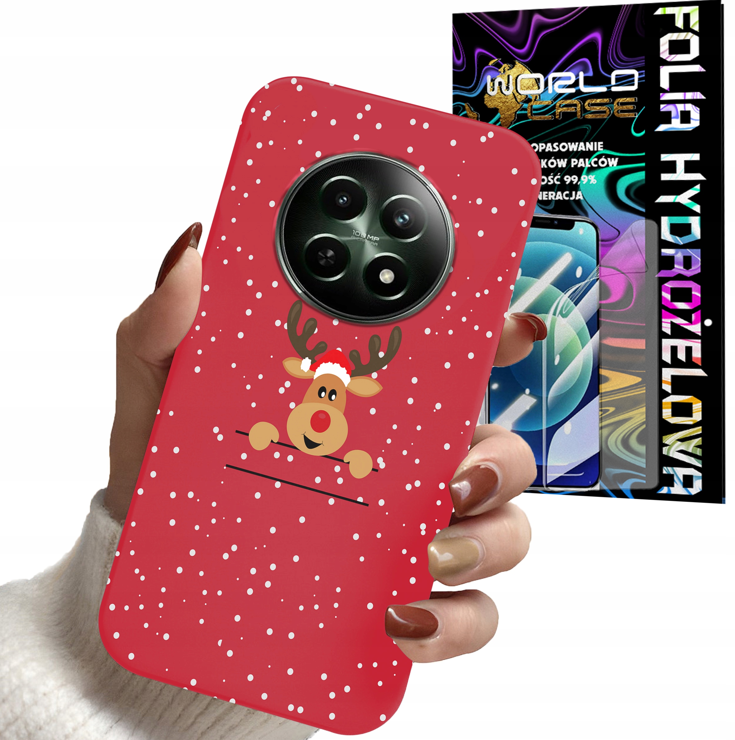 ETUI DO REALME 12 5G - ŚWIĄTECZNE WZORY RENIFER PLECKI + FOLIA