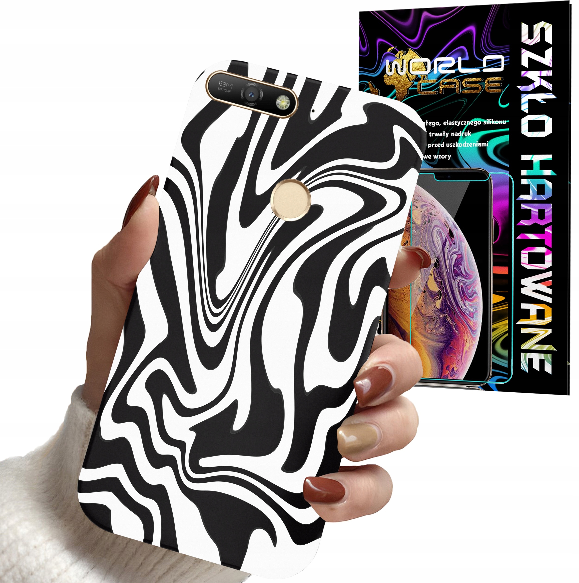 ETUI DO HUAWEI Y6 2018 - ABSTRAKCJA ZEBRA MODNE WZORY DLA KOBIET +SZKŁO