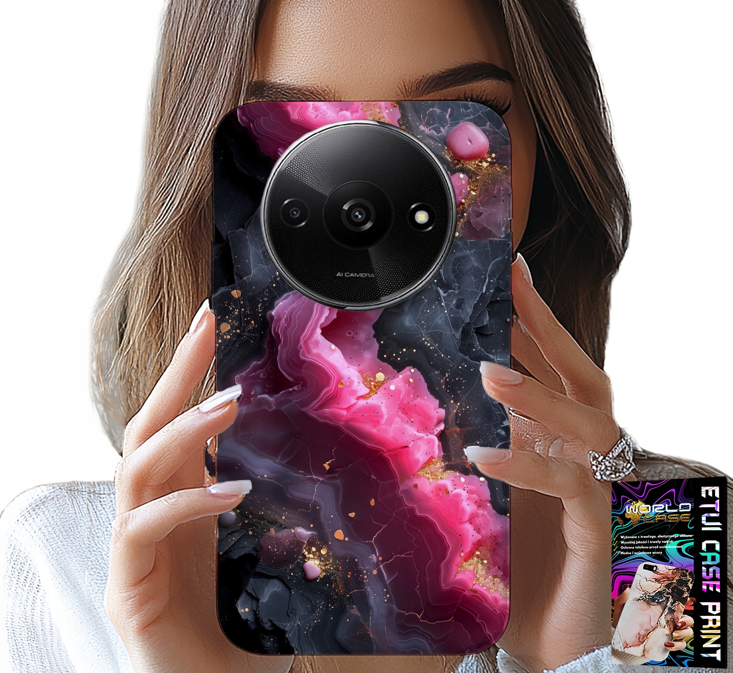 ETUI DO XIAOMI REDMI A3 - RÓŻOWY MARMUREK PLECKI, MODNE WZORY