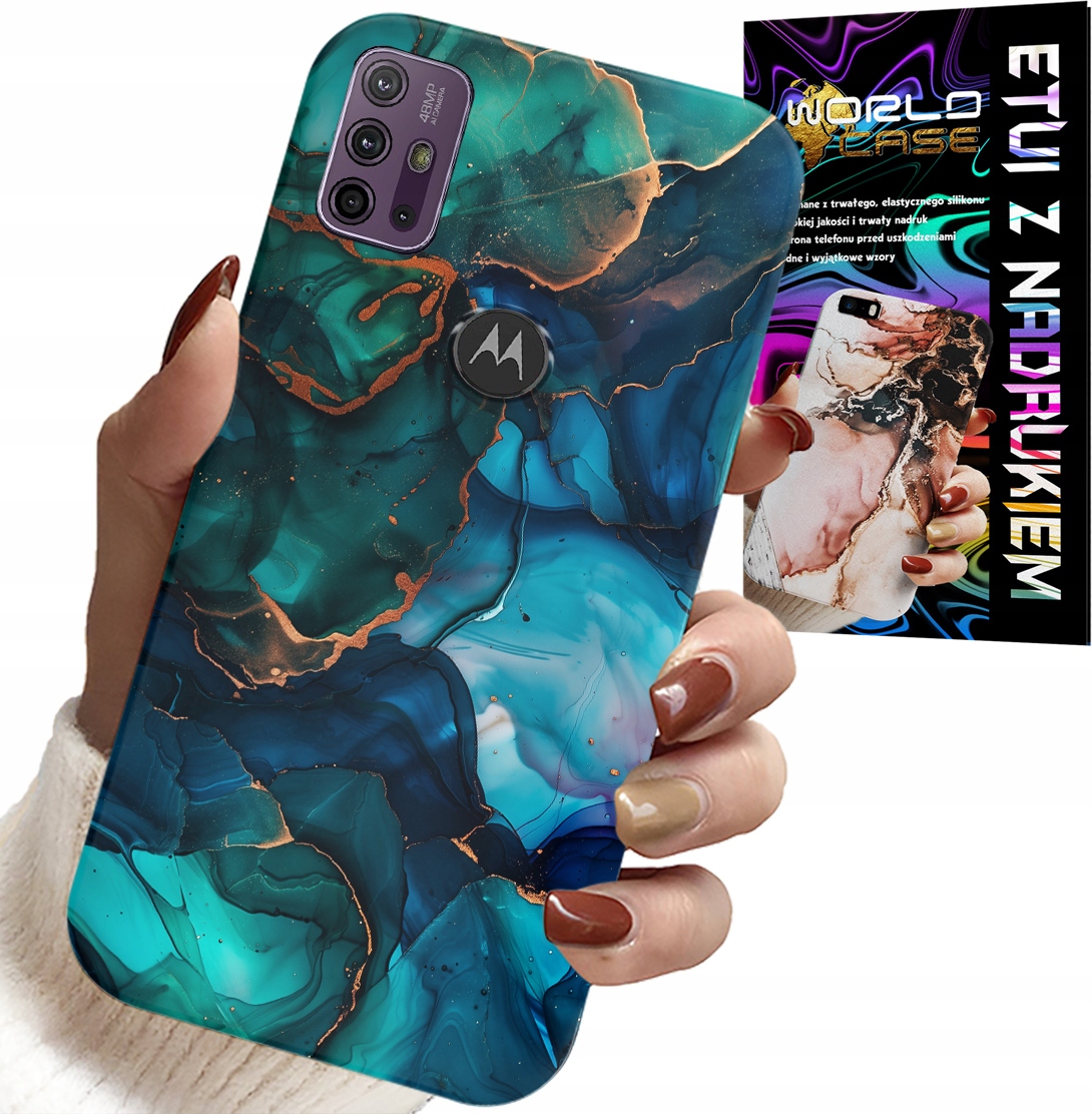 ETUI DO MOTOROLA MOTO G10 POWER - NIEBIESKO ZIELONY MARMUREK PLECKI WZORY