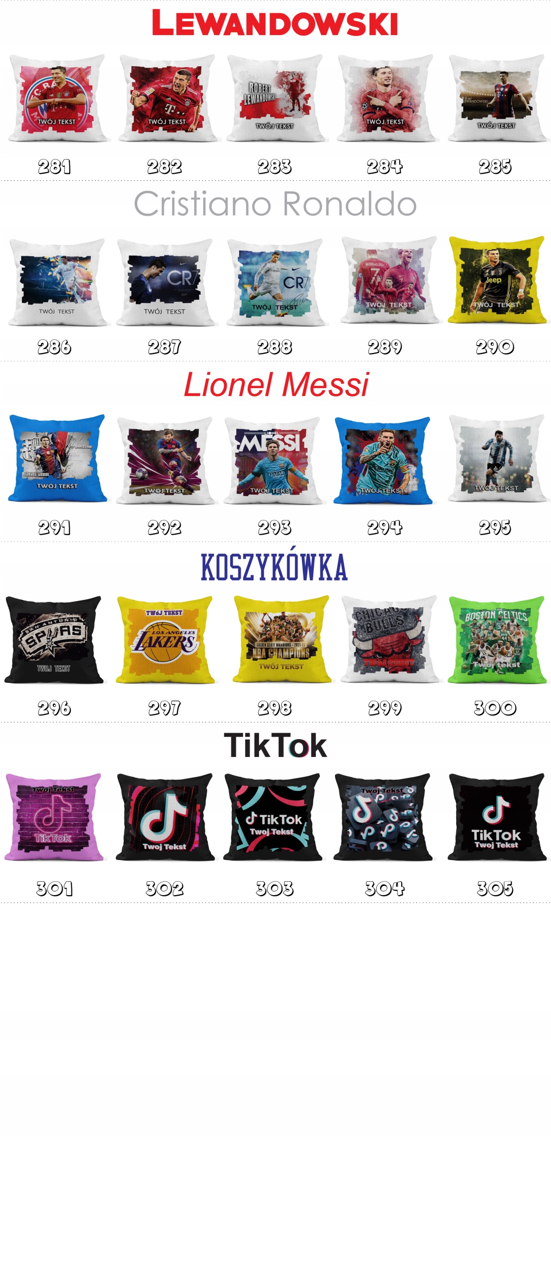 POSZEWKA Z NADRUKIEM BAWEŁNIANA 40x40CM - KOSZYKÓWKA LAKERS BULLS CELTICS