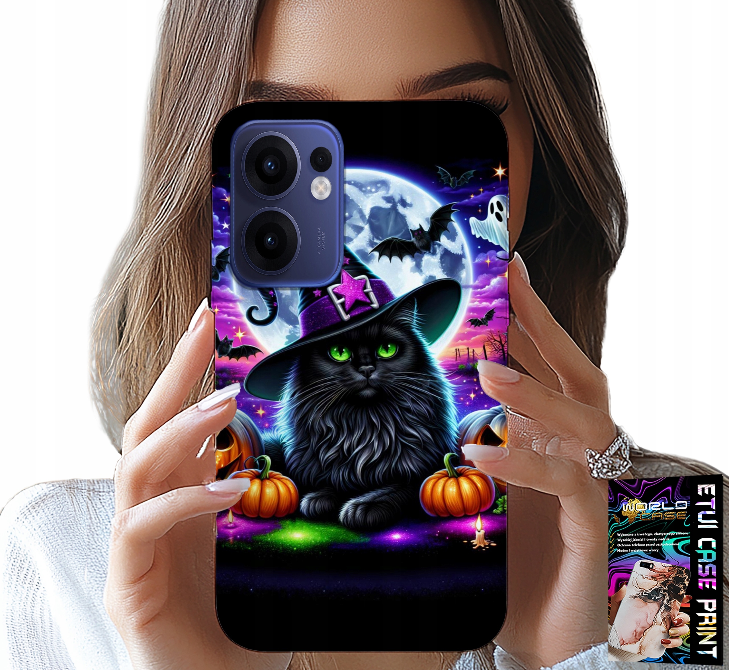 ETUI DO OPPO FIND X5 LITE - CZARNY KOTEK HALLOWEEN SALEM DYNIA WZORY