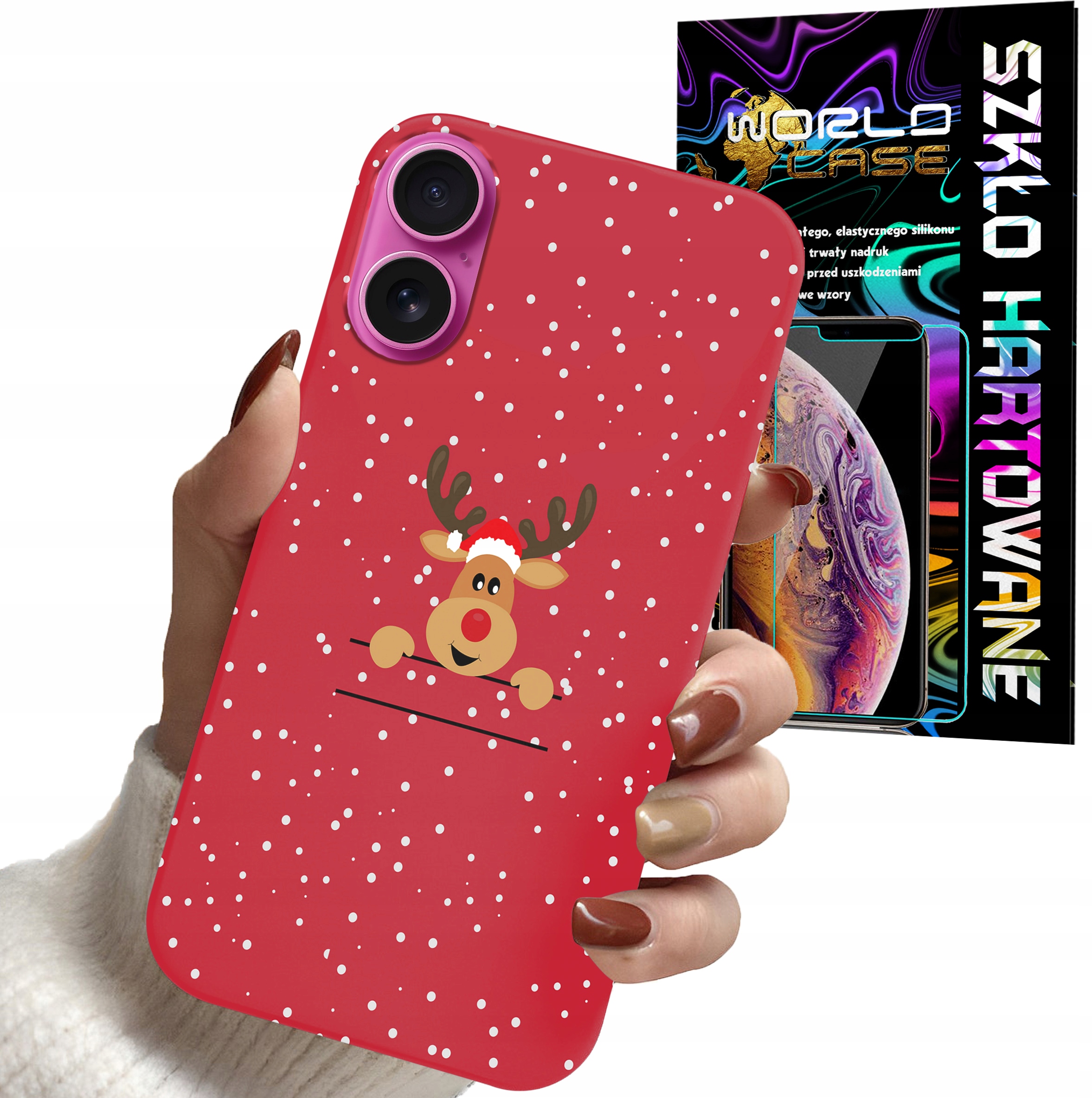 ETUI CASE DO IPHONE 16 - ŚWIĄTECZNE WZORY RENIFER PLECKI + SZKŁO