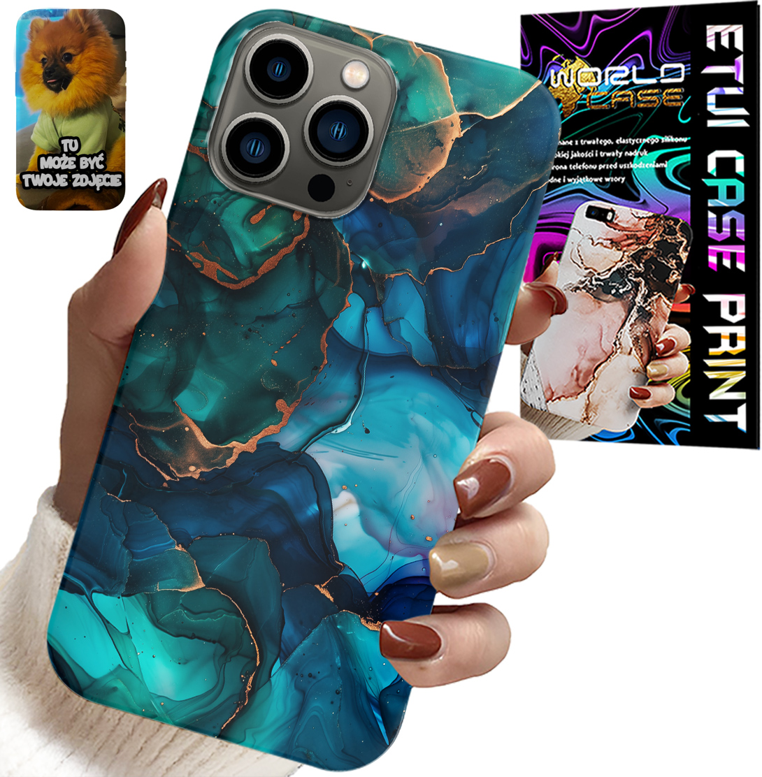 ETUI DO IPHONE 13 PRO - NIEBIESKO ZIELONY MARMUREK PLECKI WZORY