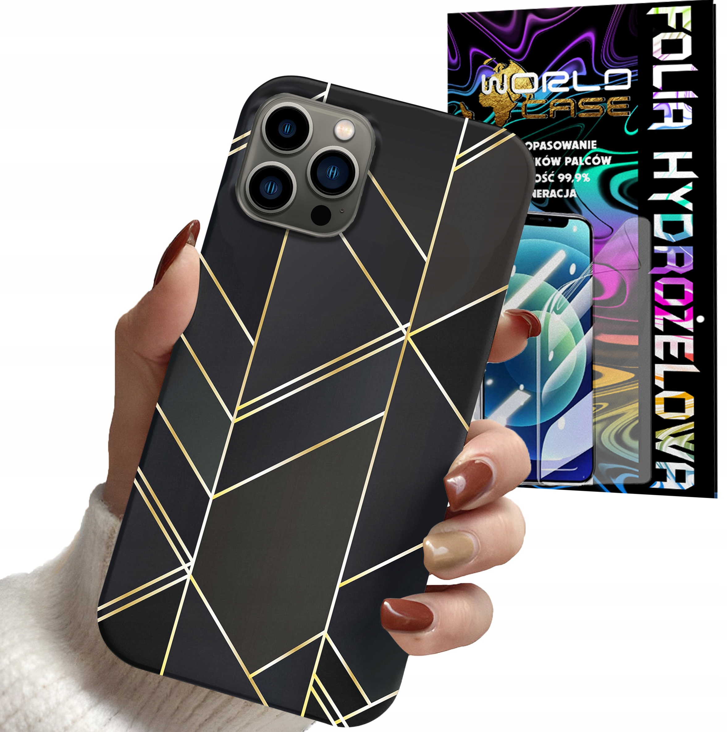 ETUI CASE DO IPHONE 13 PRO - MARMUREK GEOMETRYCZNE WZORY DLA KOBIET + FOLIA