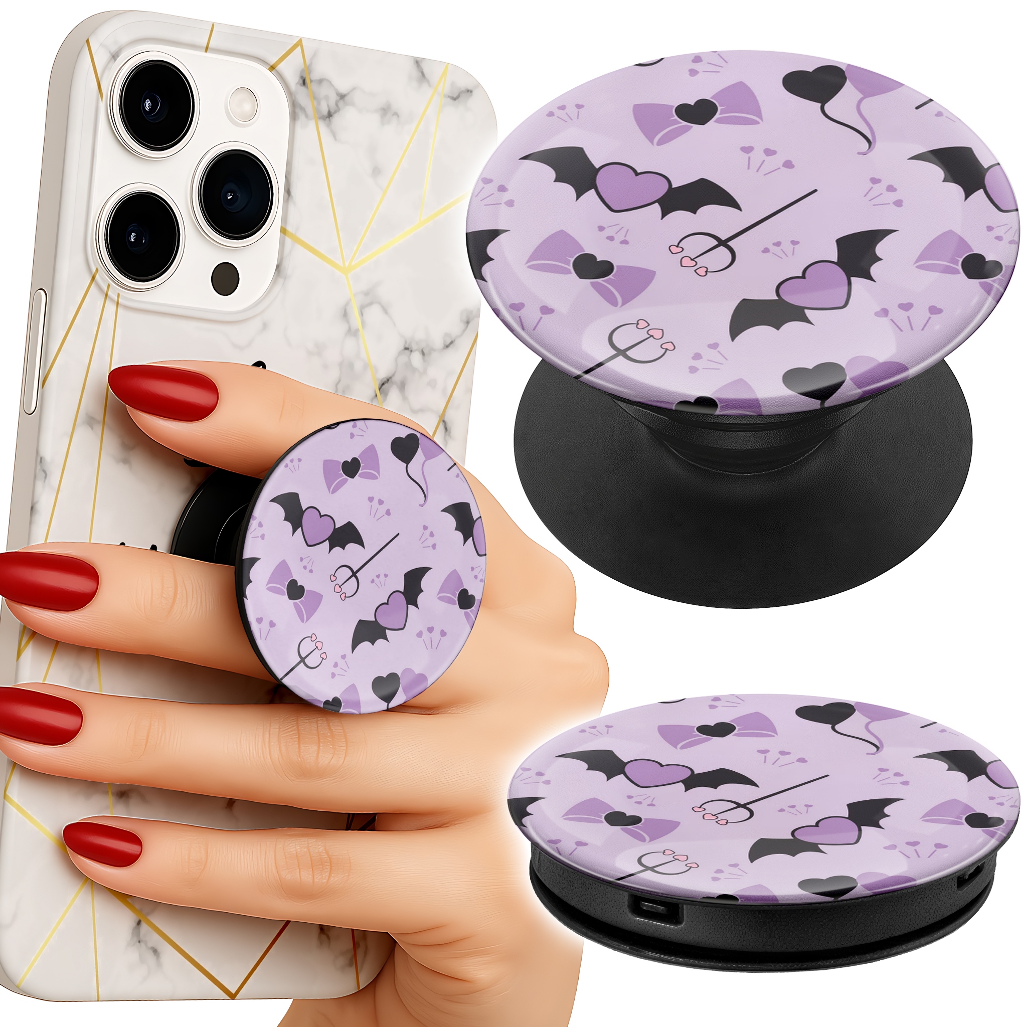 Uchwyt do telefonu Popsocket na palce/stojak WZORY WIDŁY SERCA KOKARDKI
