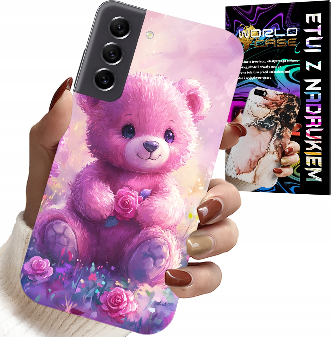 ETUI DO SAMSUNG GALAXY S21 - SŁODKI MIŚ NA RÓŻOWYM TLE, CASE + SZKŁO