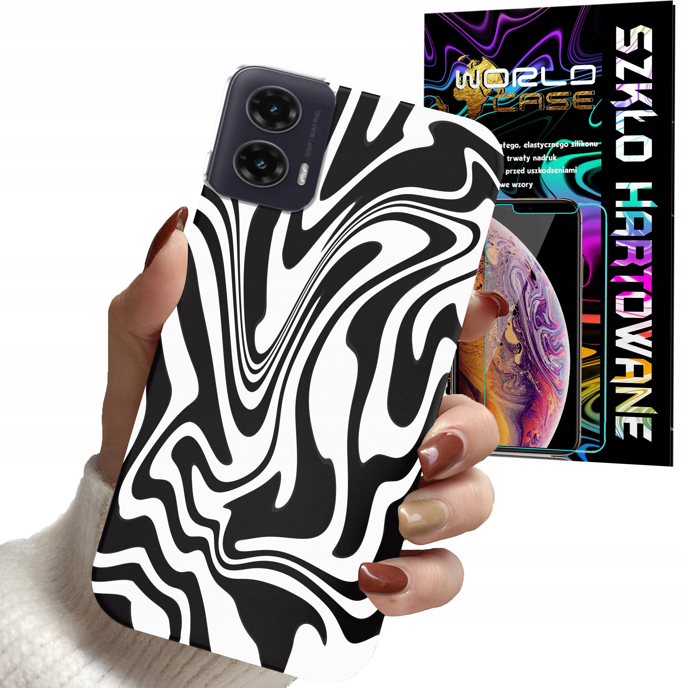 ETUI DO MOTOROLA MOTO G35 - ABSTRAKCJA ZEBRA MODNE WZORY DLA KOBIET + SZKŁO